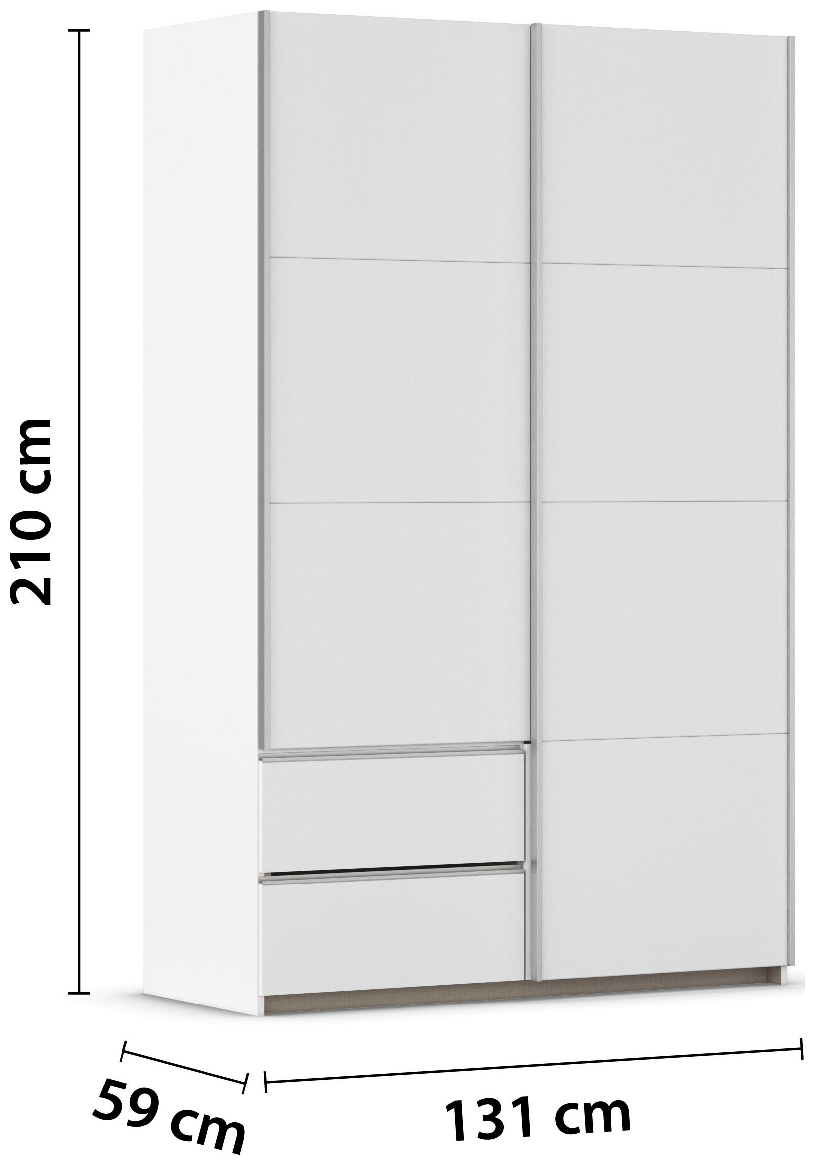 rauch Schwebetürenschrank »Kleiderschrank Schrank Garderobe Wäscheschrank SEVILLA«, (in 3 verschiedenen Ausstattungen BASIC/CLASSIC/PREMIUM), Metall-Griffleisten alufarben oder Graumetallic MADE IN GERMANY