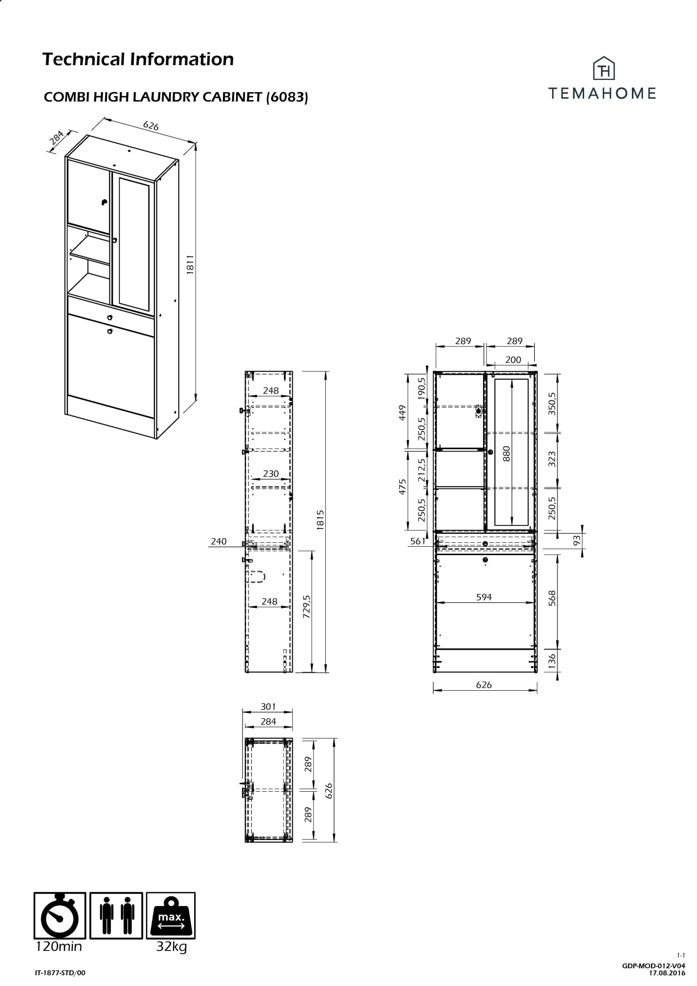 TemaHome Wäscheschrank »Combi Badezimmerschrank mit Schublade, Türen,«, mit Spiegel, offene Fächer, Weiss