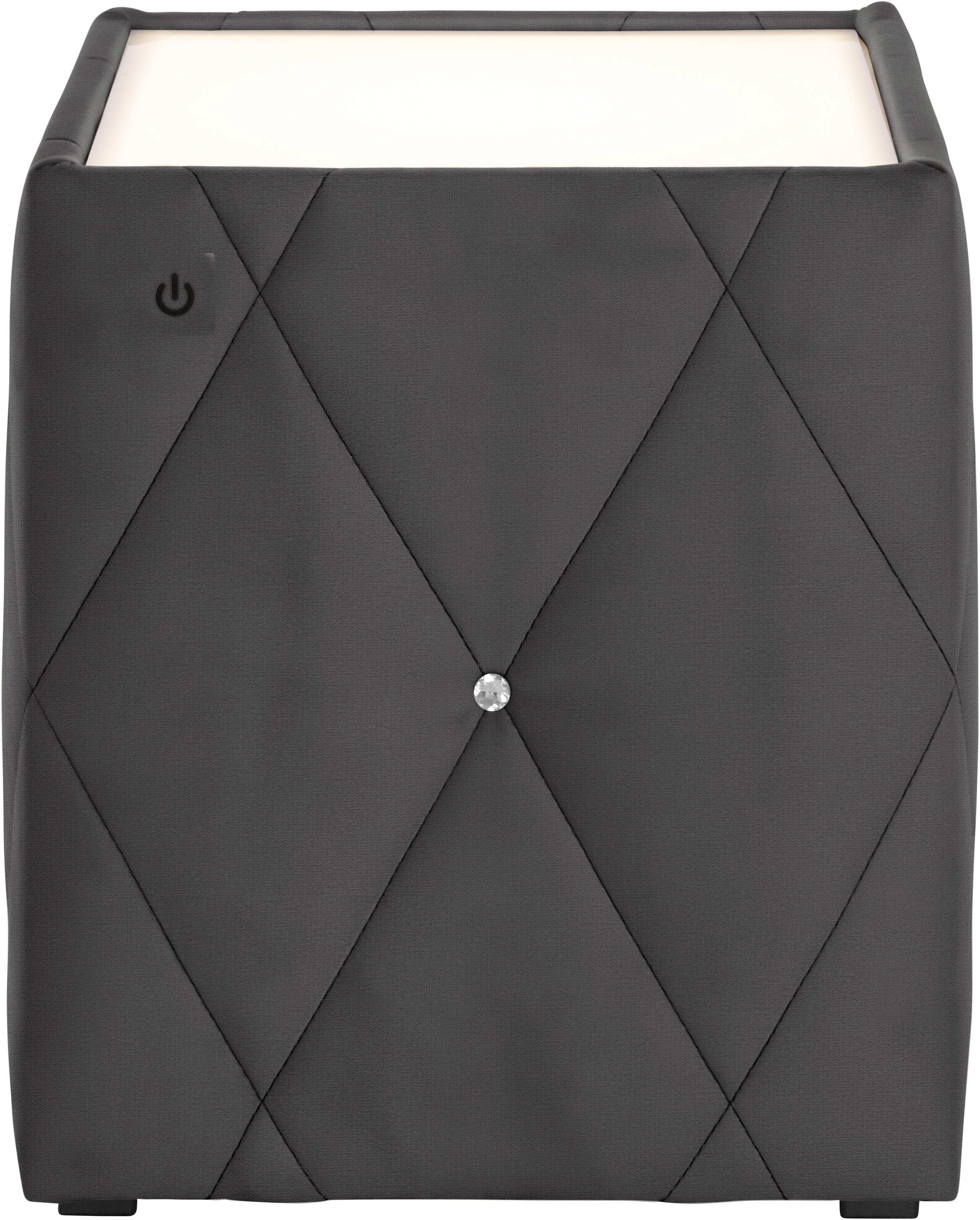 Nachttisch HOME AFFAIRE "Alfie", grau (anthrazit, plexi milchglas), B:50cm H:53cm T:50cm, Tische, Nachttisch, mit Beleuchtung und Bezug aus Samtverlours 3