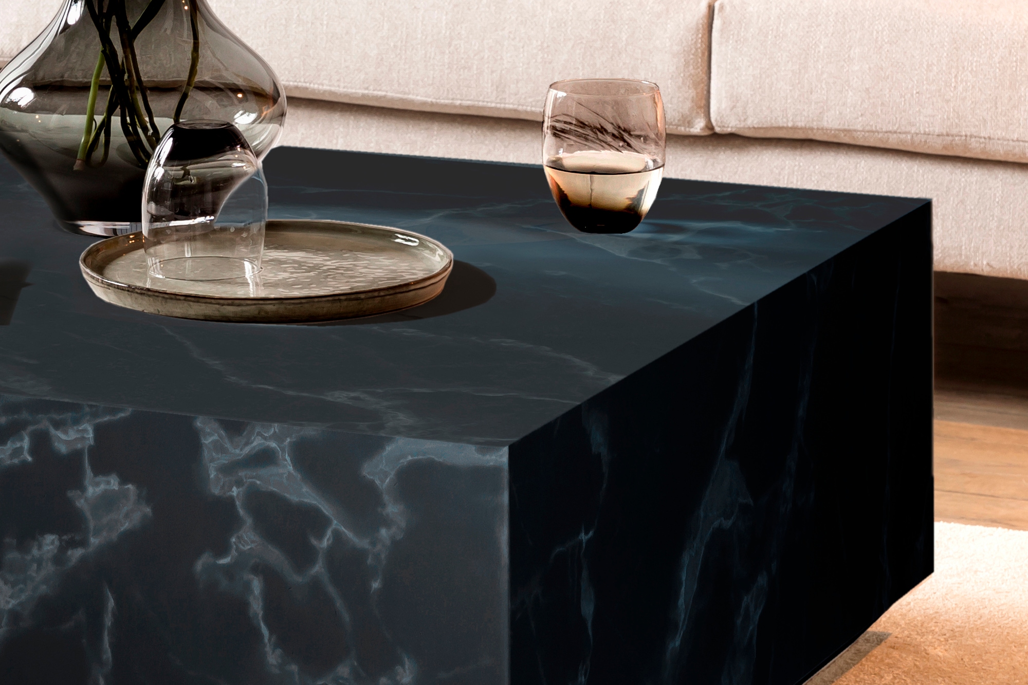 SalesFever Couchtisch »Almería Beistelltisch in Schwebe-Optik«, quadratisch 90x90 cm, in Marmoroptik foliert