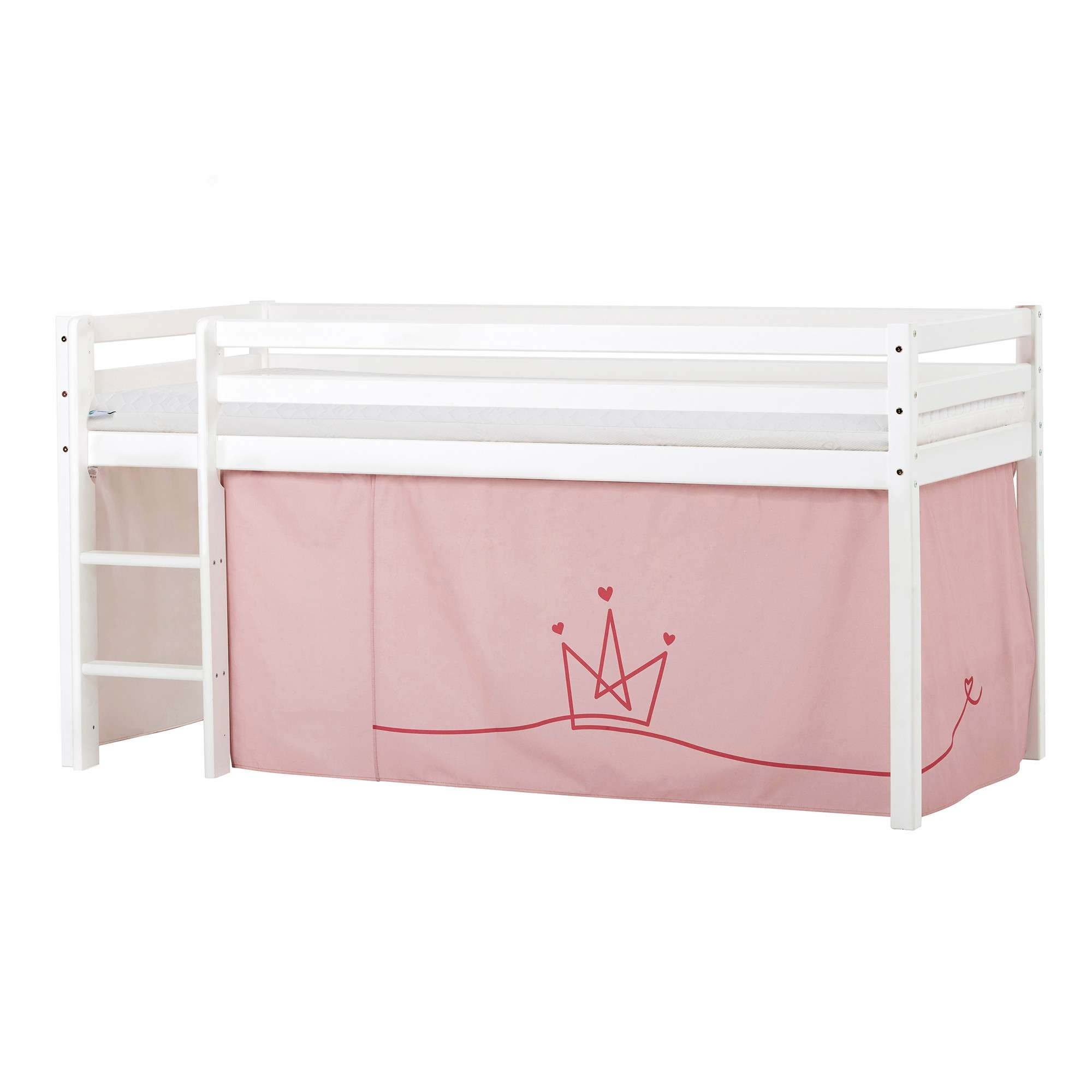 Hoppekids Hochbett »ECO Dream, Kinderbett, Spielbett, Halbhohes Bett aus Massivholz«, inkl. Vorhang-Set Prinzessin Rosa, Bettgröße & Matratze wählbar