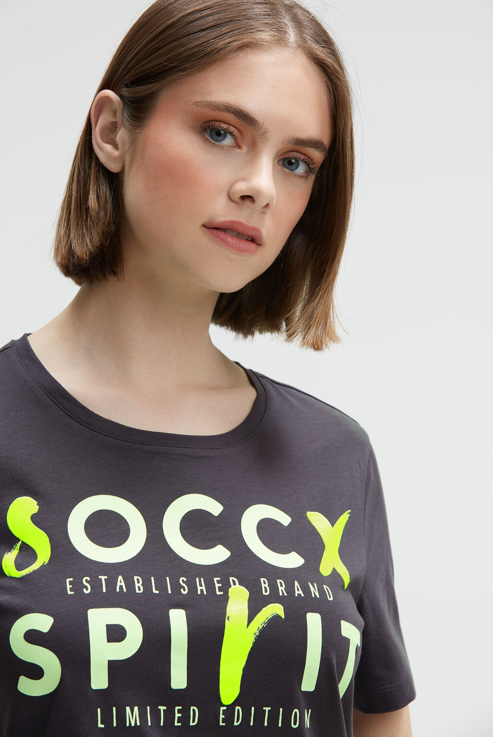 SOCCX Women's Crew Neck T-Shirt Charcoal Mist Size L 3