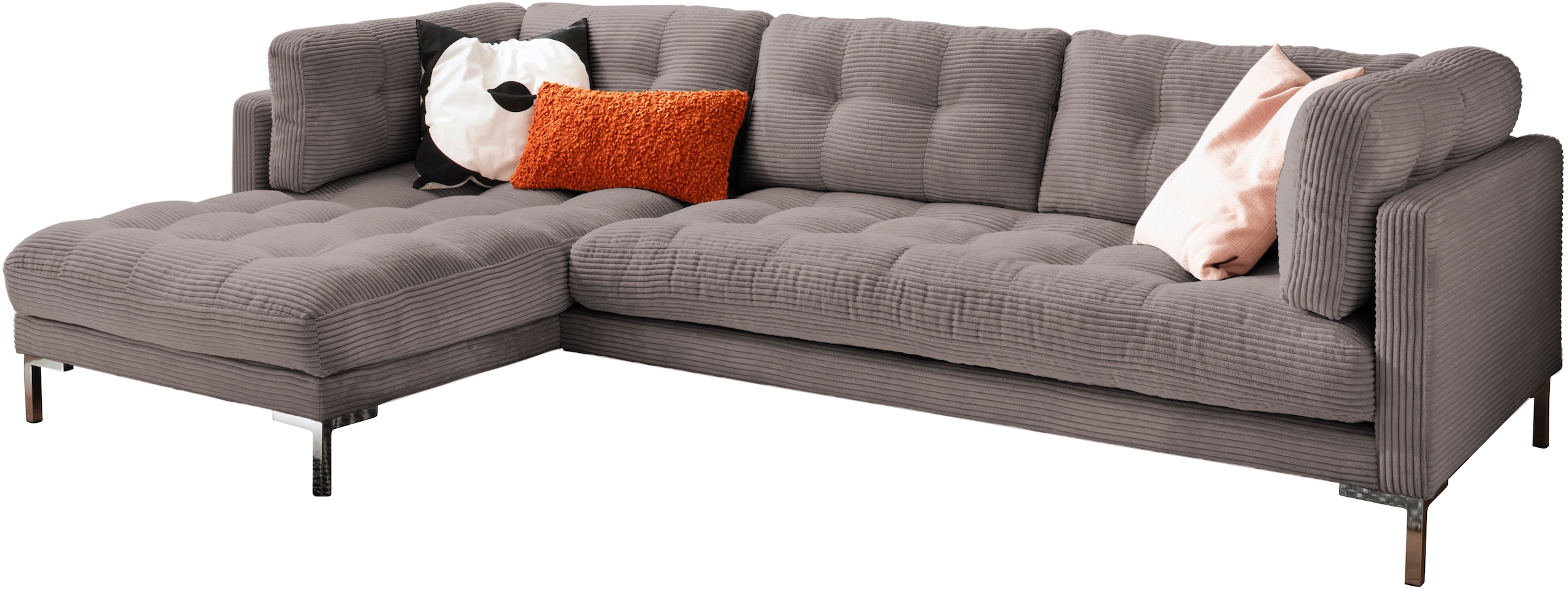 Trends by HG Ecksofa »Landau L-Form«, in Cord-Stoff mit Metallfuß