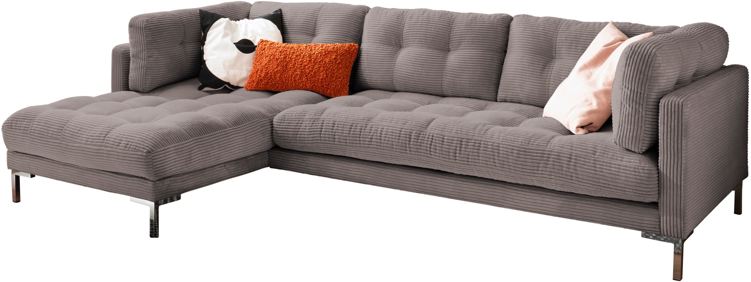 Trends by HG Ecksofa "Landau L-Form" in Cord-Stoff mit Metallfuß günstig online kaufen
