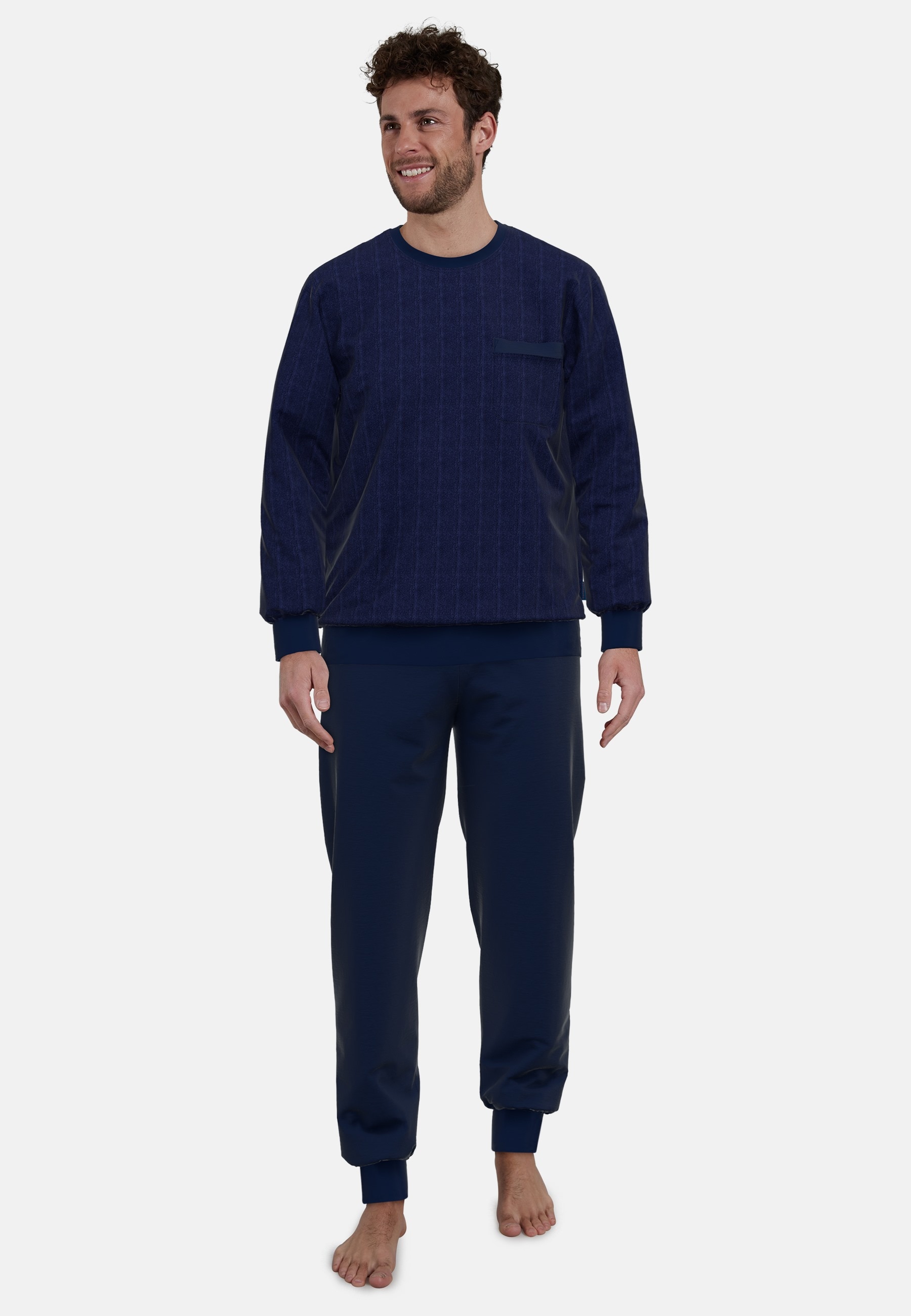 GÖTZBURG Pyjama, (2 tlg.), elastische Bündchen, Langarm, Rundhals, Brusttas günstig online kaufen