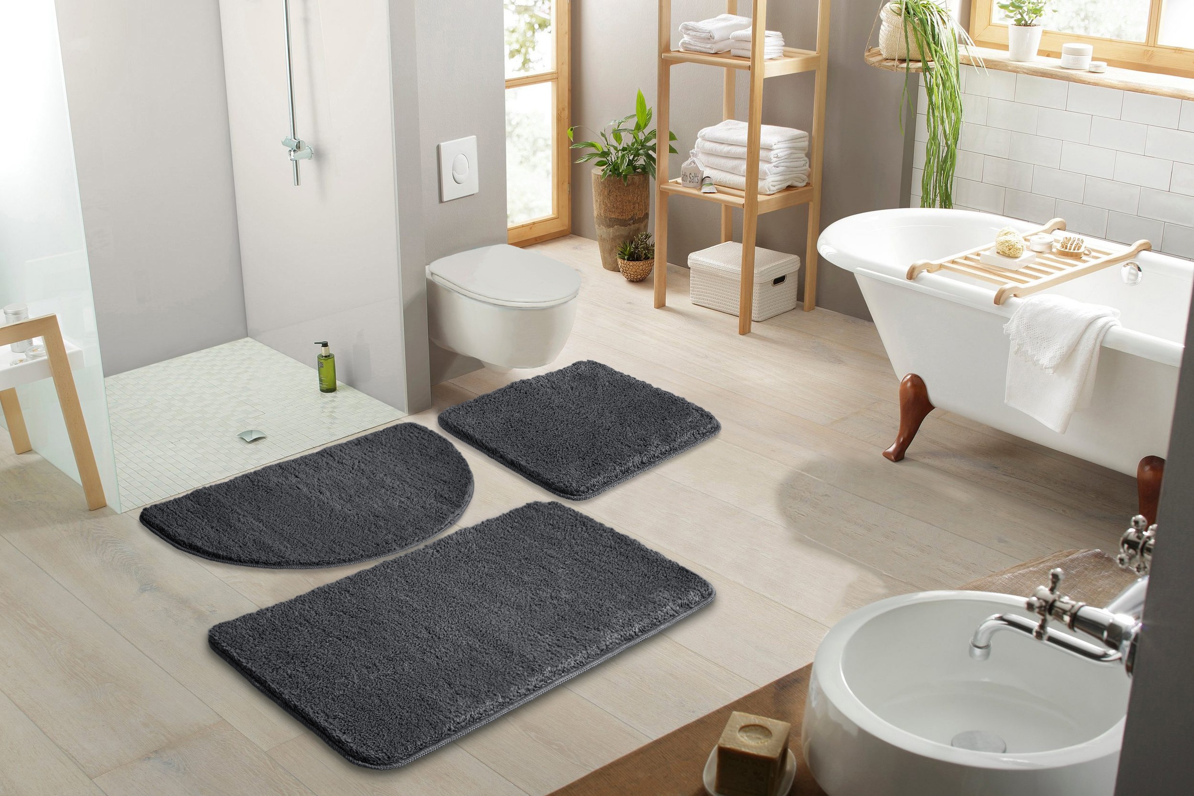 my home Badematte »Inga, Badezimmer Teppich, Badvorleger«, rutschhemmend beschichtet, schnell trocknend-strapazierfähig-fußbodenheizungsgeeignet, Badteppich, unifarben, weich, als halbrund und rechteckig erhältlich