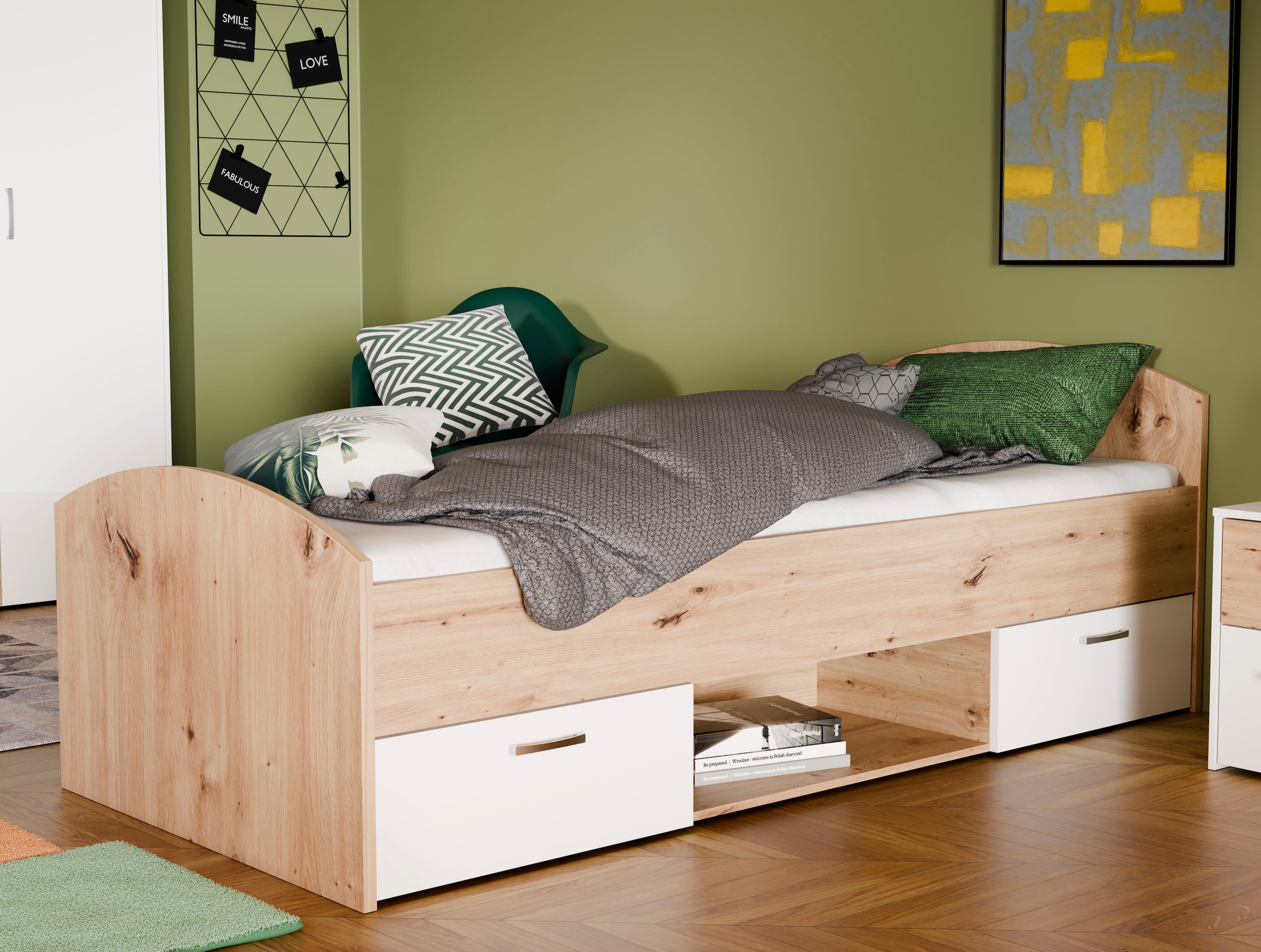 FORTE Stauraumbett »Culgoa«, Jugendbett, Stauraum, Schubkasten, modernes Dekor, pflegeleicht