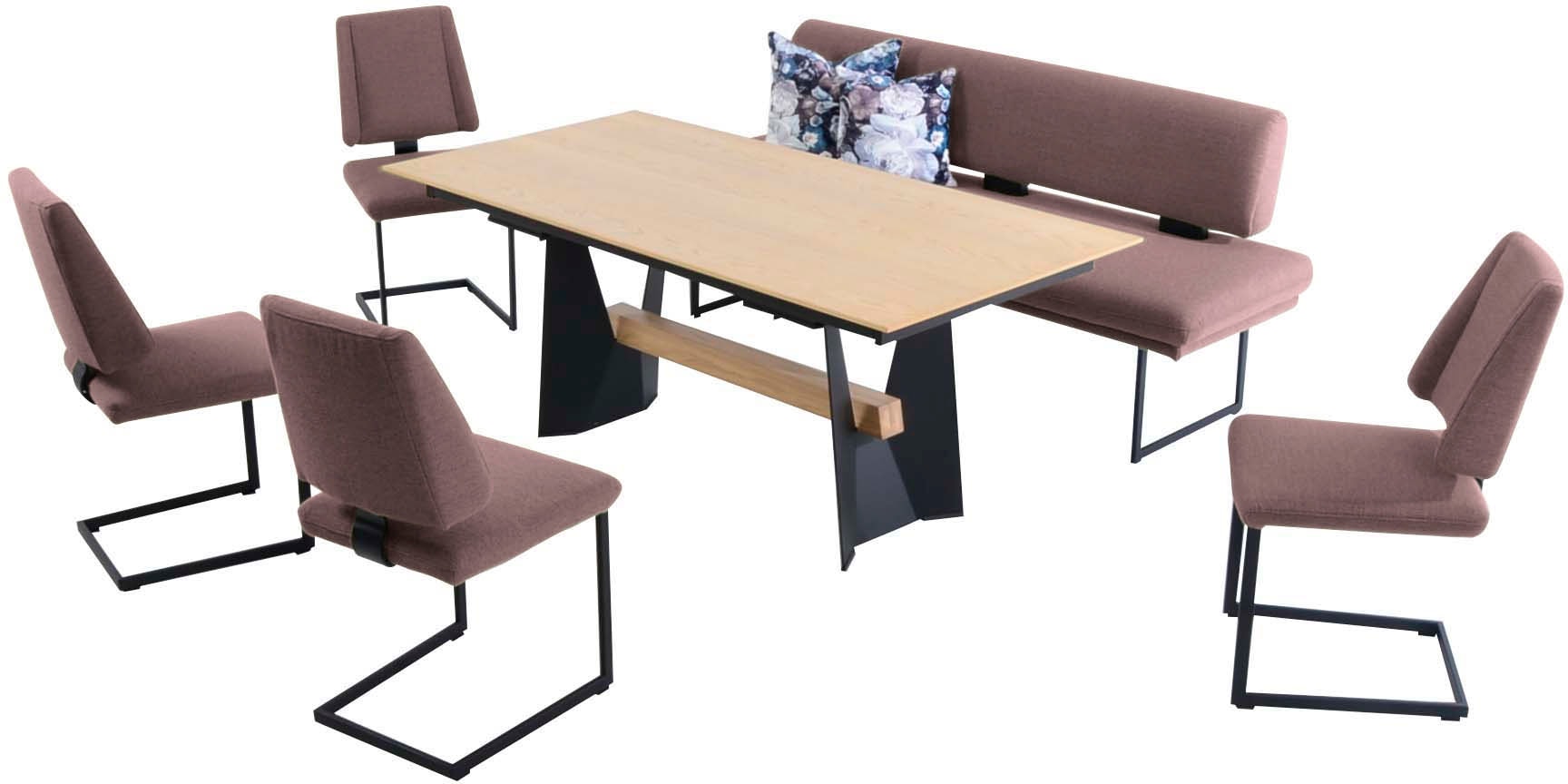 K+W Komfort & Wohnen Essgruppe "Longbeach" 6 Stk. tlg. Essgruppe in Spitzkissenoptik mit 4 Freischwingern, Gestell in Metall
