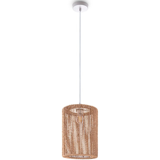 Paco Home Pendelleuchte »Hugo Ricarda«, Wohnzimmer Esszimmer Rattan Optik  Boho Lampenschirm Papier Rund | BAUR