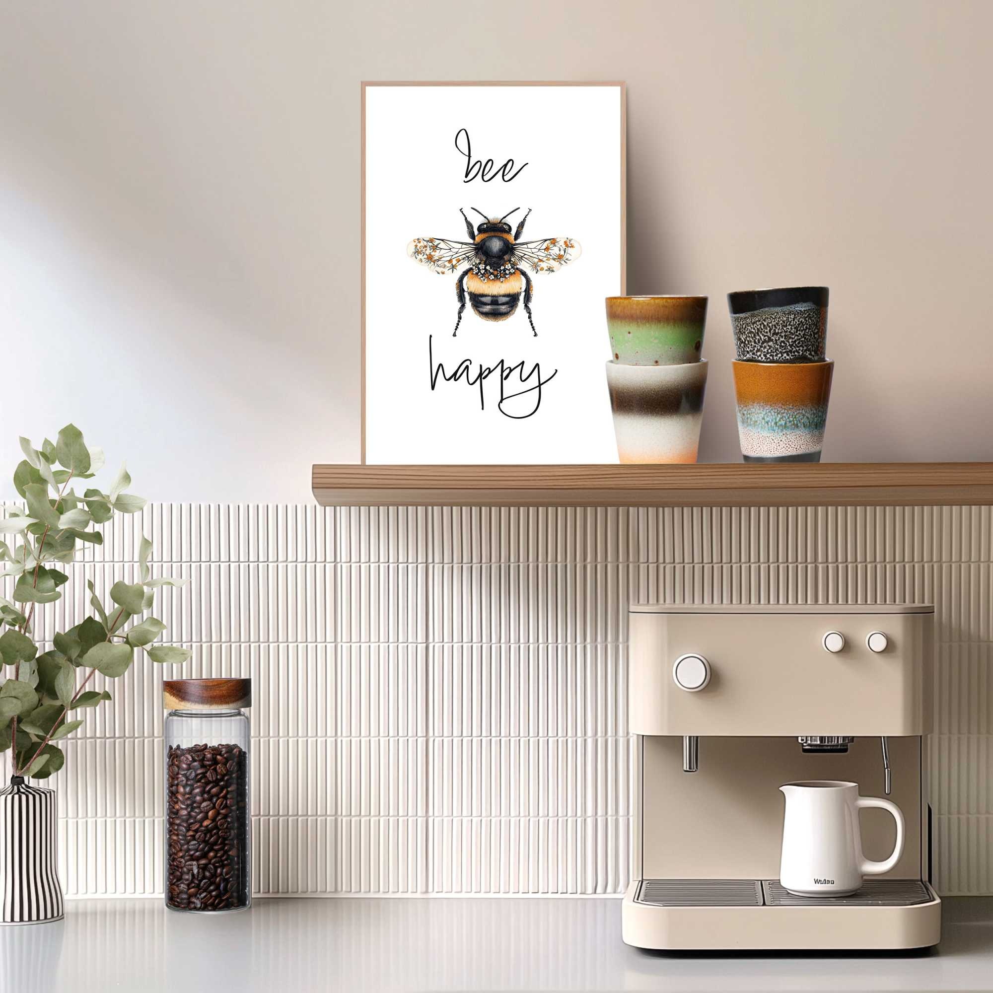 Reinders Poster "Bee Happy", Küche - Gelb - MDF - Tiere - 20x30 cm günstig online kaufen
