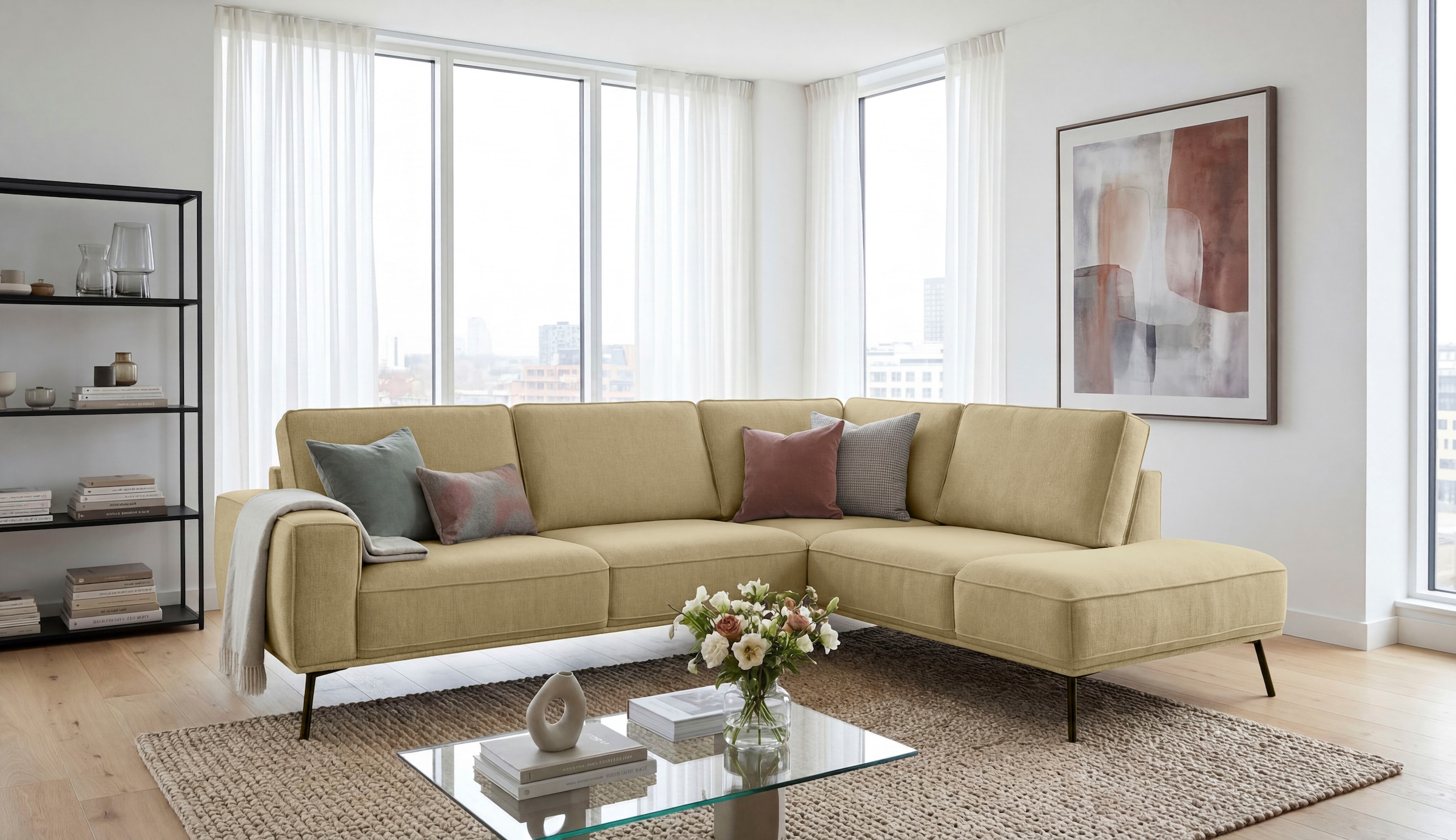 OTTO home Ecksofa "Vosby" 260 cm, Chenille, mit dekorativer Kedernaht, Wellenunterfederung