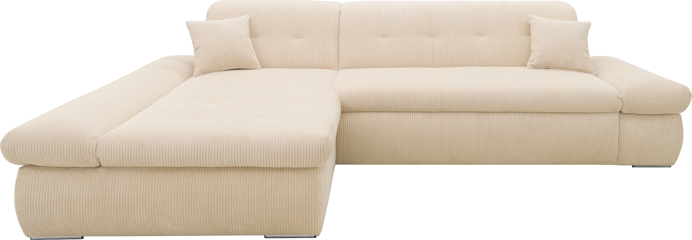 DOMO collection Ecksofa »Moric, L-Form, XXL-Sofa - Breite 300cm«, wahlweise mit Bettfunktion und Armteilverstellung, Cord, Creme