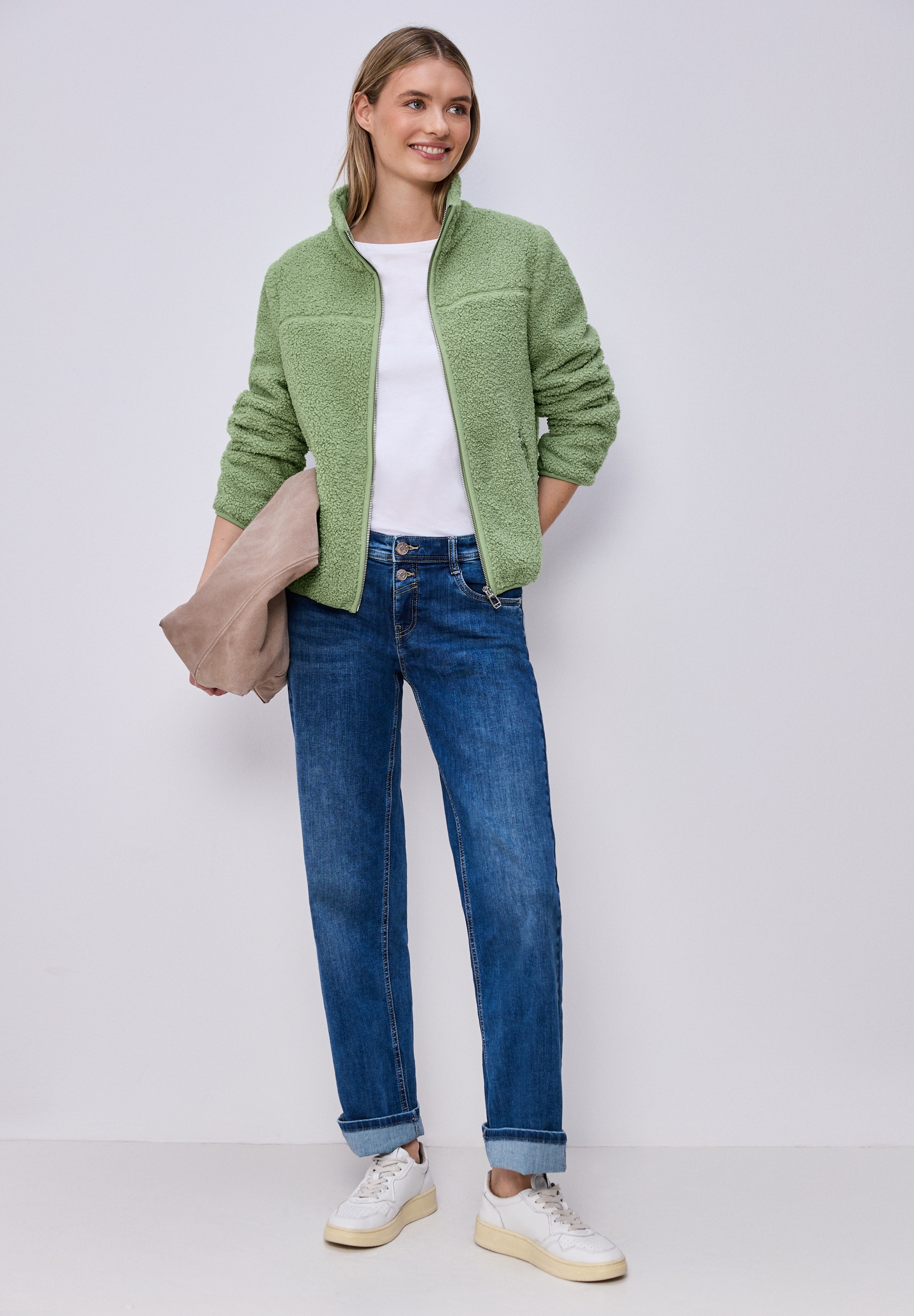 Fellimitatjacke STREET ONE, Damen, Gr. 44, bright pistachio, Stoff, 100% Polyester, unifarben, normal normal, hoch geschlossener Ausschnitt, elastischer Bund, Jacken, aus Lammfell-Imitat 2
