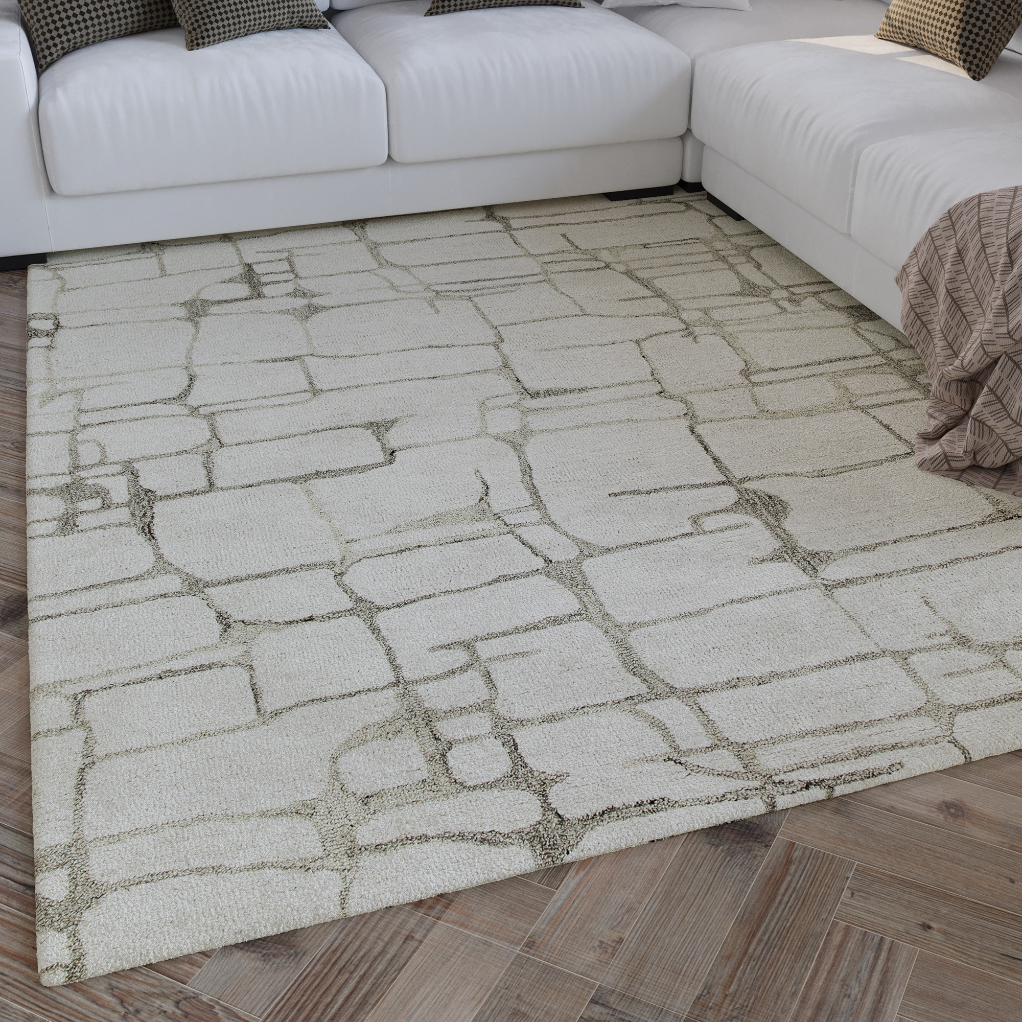 Wecon home Wollteppich "Hamptons TWELVE" rechteckig 10 mm Höhe Läufer, Schurwolle, Kurzflor, Wohnzimmer, elegant, geometrisch