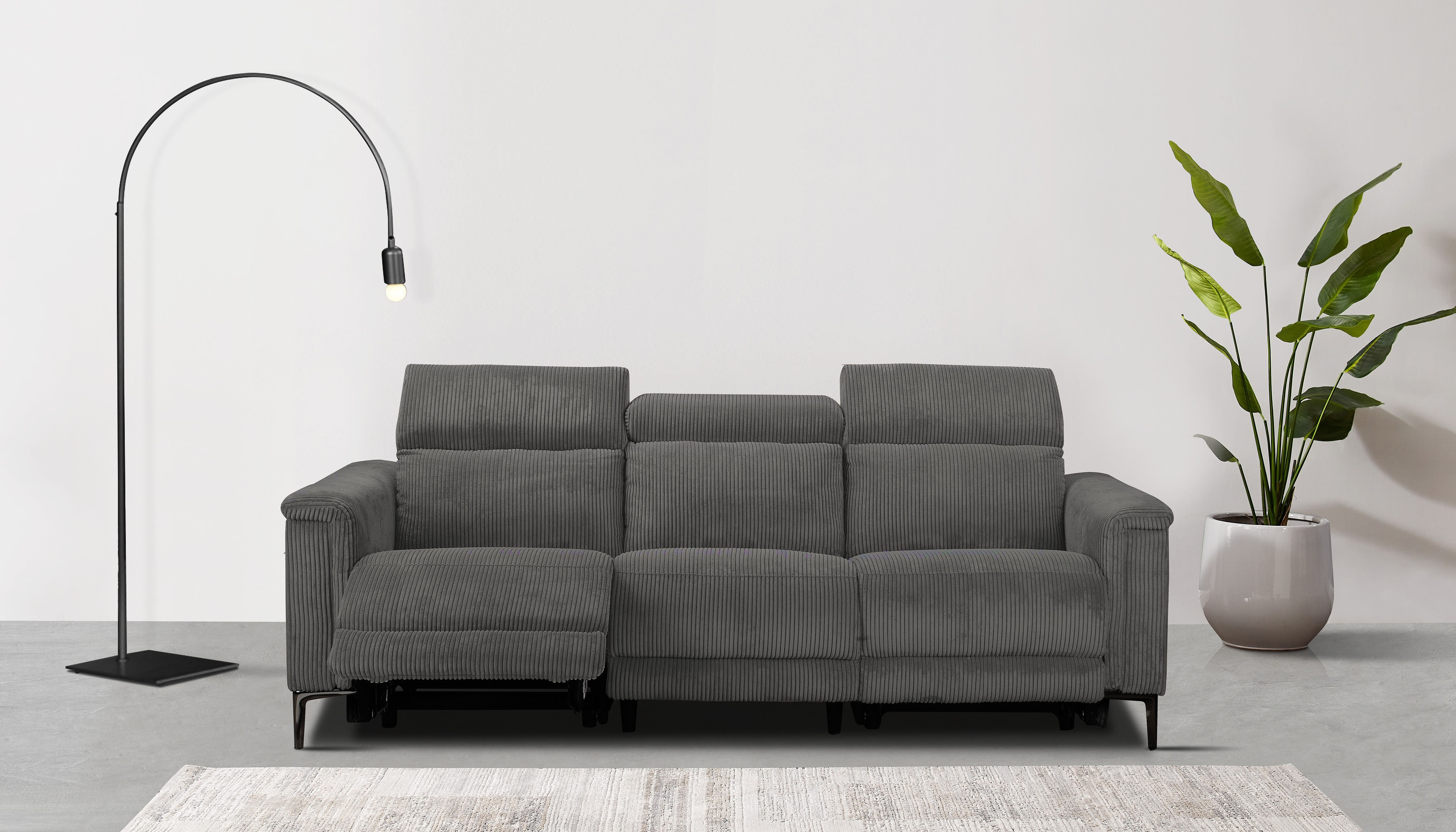 OTTO home 3-Sitzer "LUND Cord, B. 222cm, manuelle/elektrische Relaxfunktion in 2 Sitzen," (links/rechts), USB-A bei elektrischer Ausführung, Kopfteilverstellung