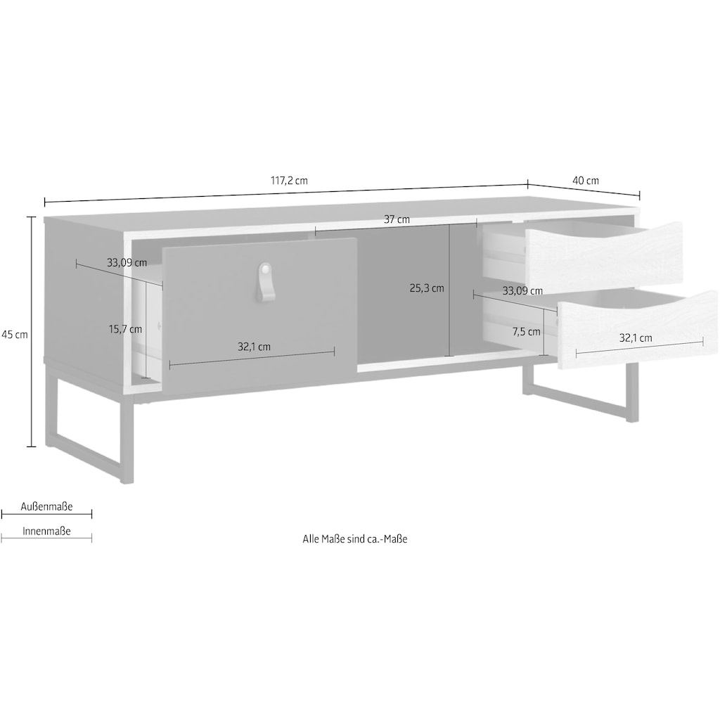 Home affaire TV-Board »Stubbe«, 3 Schubladen, Ledergriffe für die größte Schublade, Breite 117,2 cm