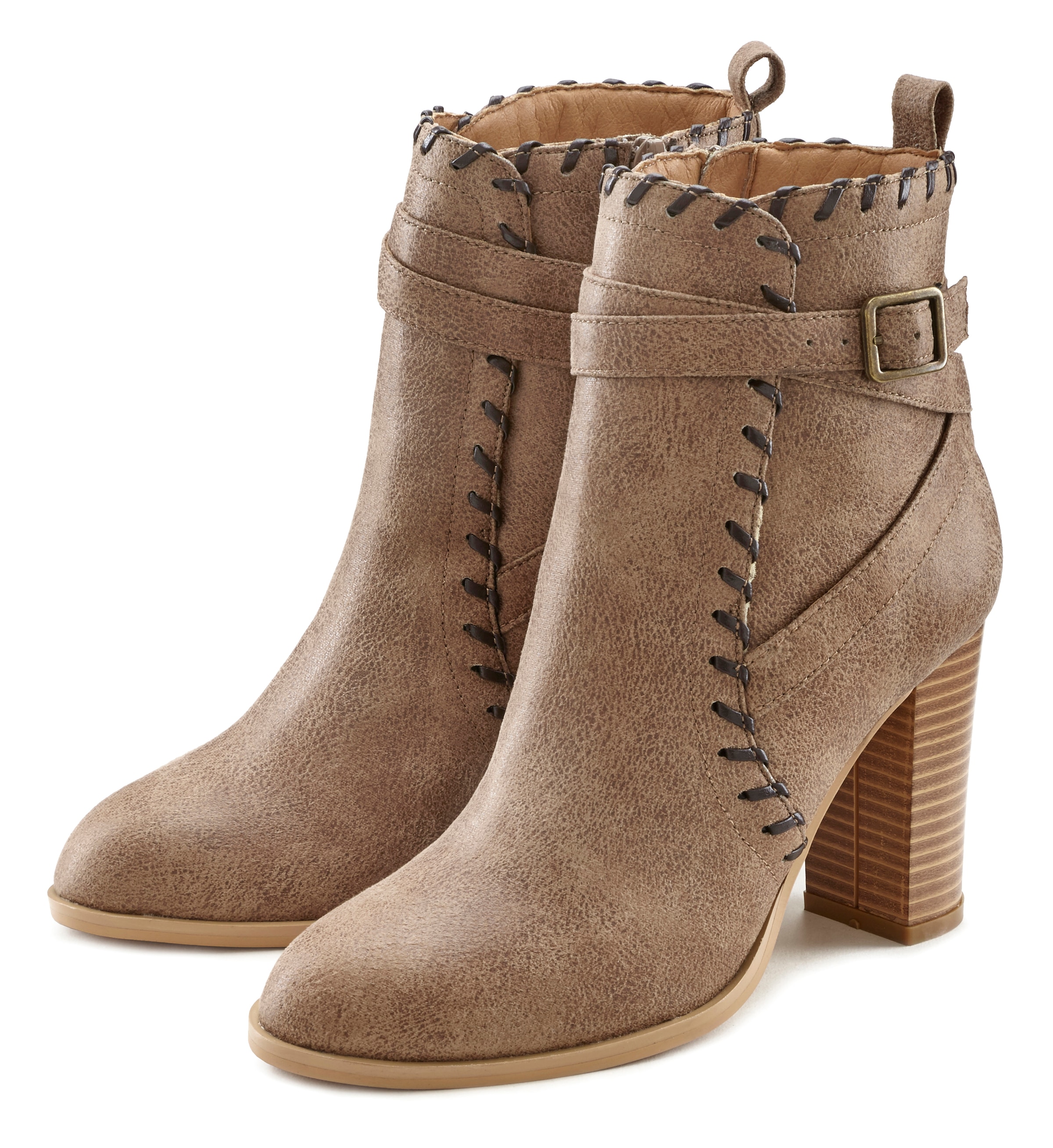 LASCANA High-Heel-Stiefelette, im Vintage-Look mit bequemen Blockabsatz, Ankle Boot, Stiefel