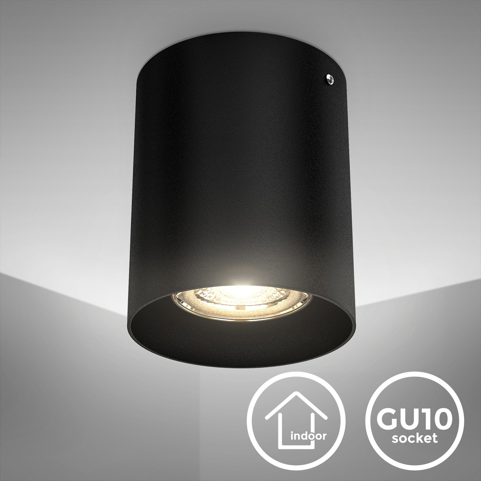 B.K.Licht Aufbauleuchte, 1 flammig, Leuchtmittel GU10 | ohne Leuchtmittel, Deckenspot, Aufbaulampe, Strahler, Deckenlampe, schwarz, metall, GU10