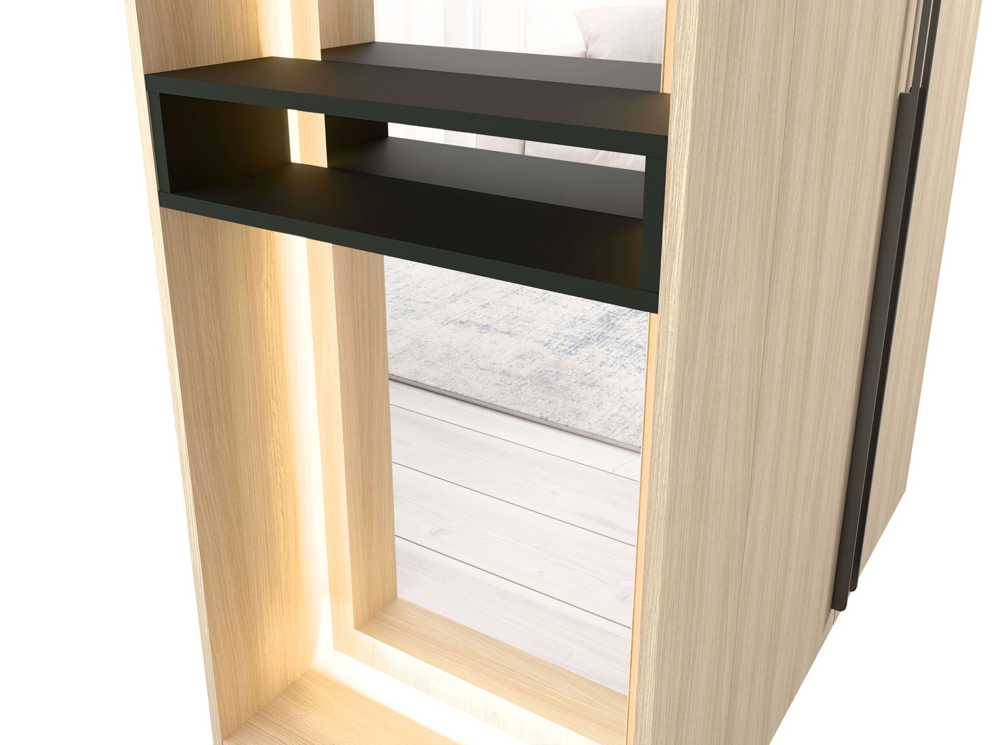 Home affaire Kleiderschrank »TRENTO Garderobe, Wäscheschrank mit Spiegel und LED-Beleuchtung«, (lange Griffe, Maße B/T/H 110,9/58/207,5cm; Made in Europe), wahlweise mit Kleiderstange oder Einlegeböden FSC-zertifiziert