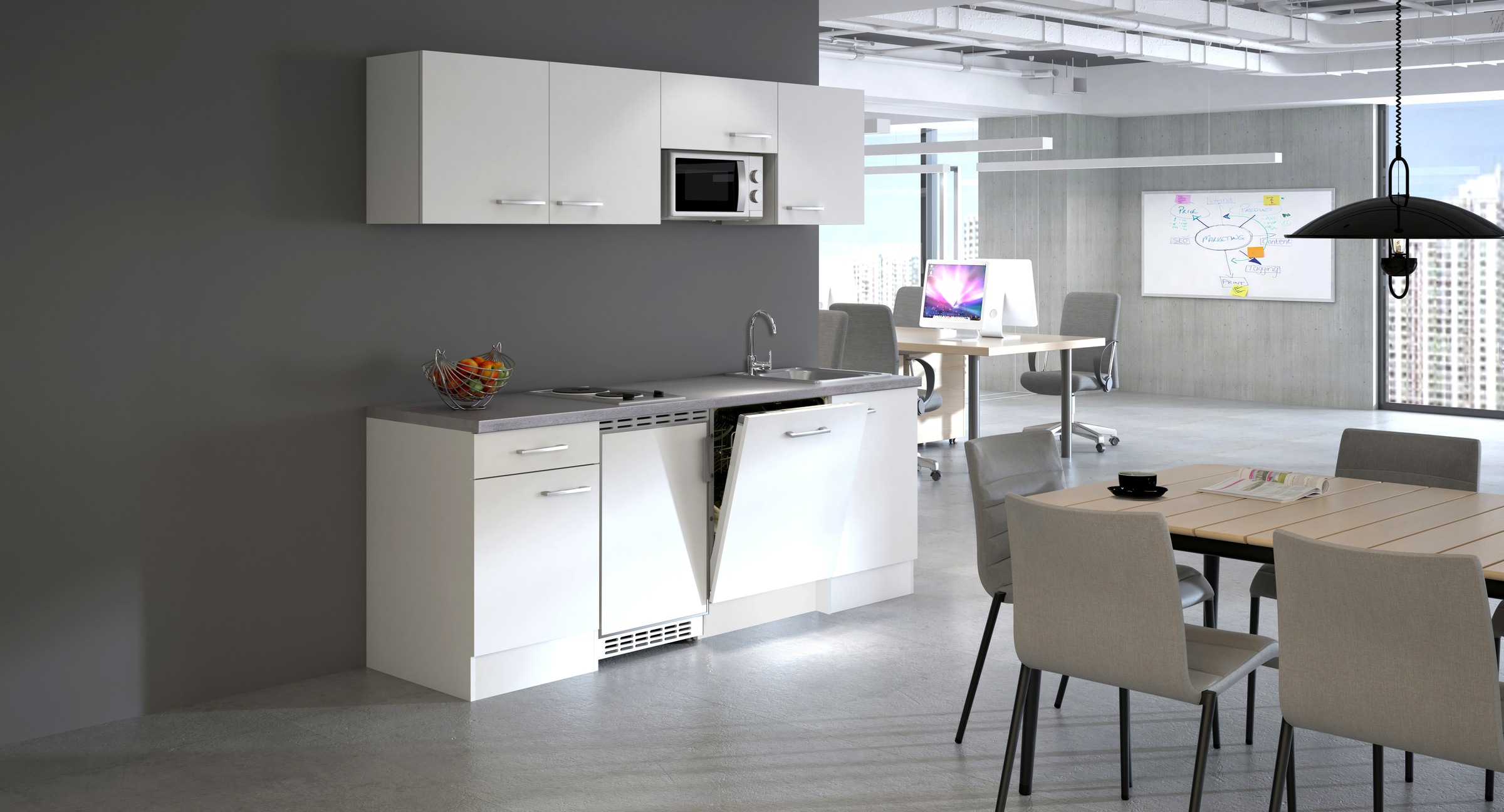 Flex-Well Küchenzeile »Kopenhagen, Breite 210 cm, inkl. Geschirrspüler«, Officeküche, wahlweise mit 2 Plattenkochfeld und/oder Mikrowelle
