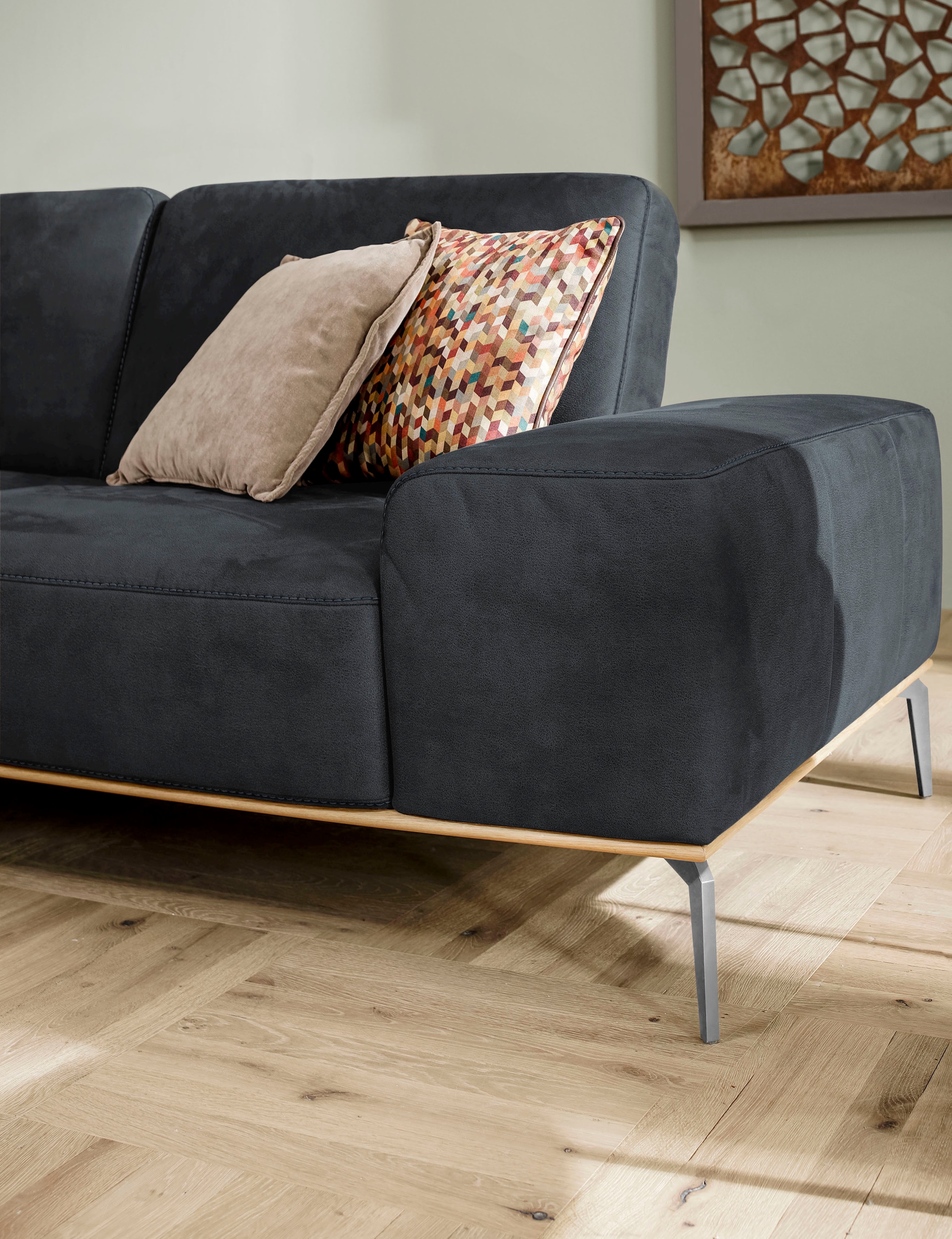 W.SCHILLIG Ecksofa »run, Designsofa mit tollem Sitzkomfort, bequem, L-Form«, mit elegantem Holzsockel, Füße in Chrom glänzend, Breite 319 cm