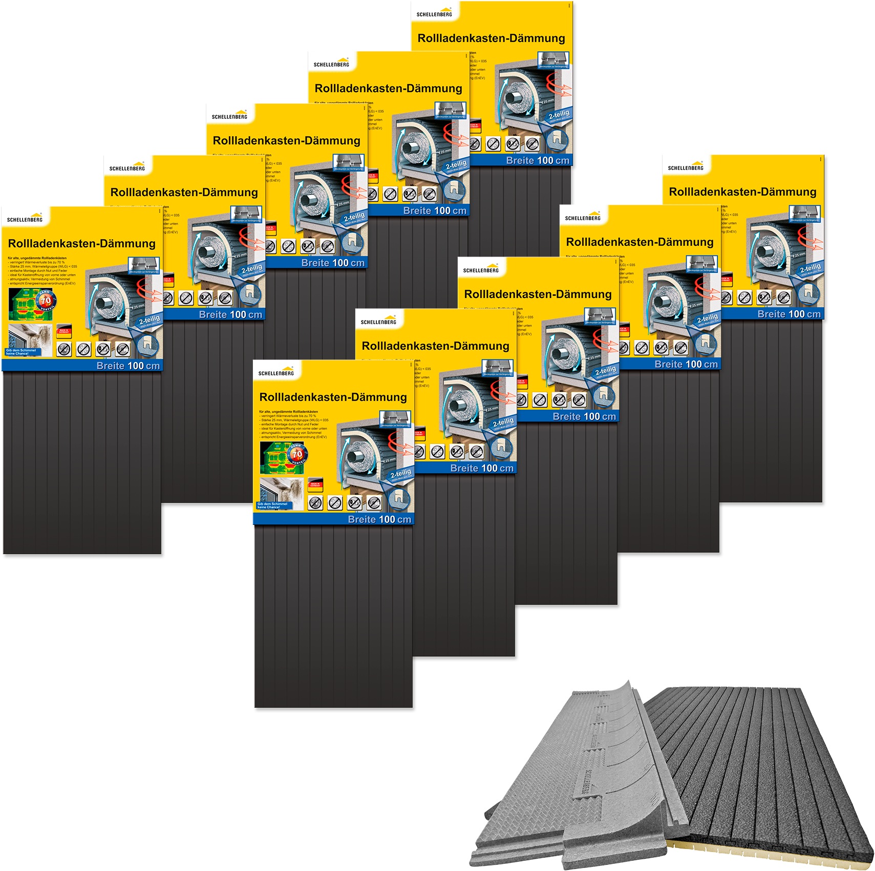 SCHELLENBERG Rollladenkastendämmung "2-teilig, 100 x 50 x 2,5 cm", B/H/L: 100cm x 50cm 10 Stk., grau, Dämmmaterialien, Thermoisolierung für