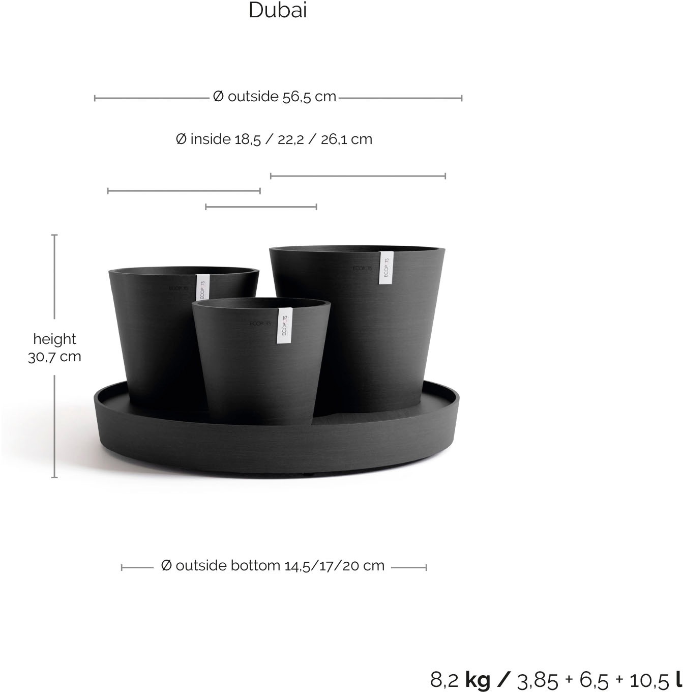 ECOPOTS Blumentopf »Dubai Dunkelgrau« für innen und außen: frostsicher, bruchsicher und lichtbeständig