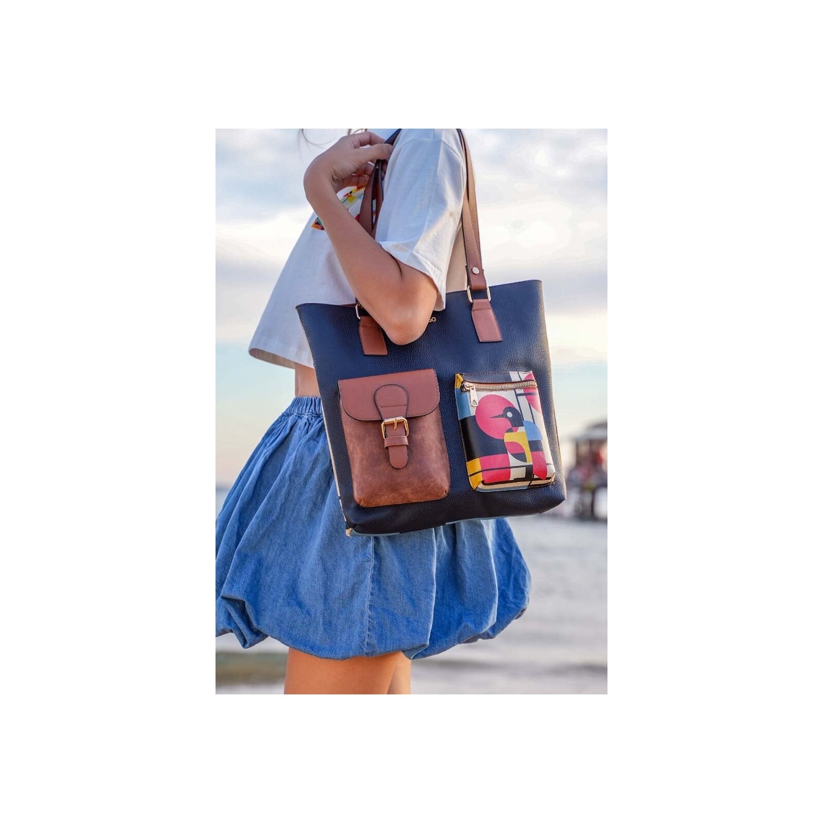 DOGO Umhängetasche »Multi Pocket Bag Bauhaus Birdie Damen Handtaschen (Fashion) /«, Vegan