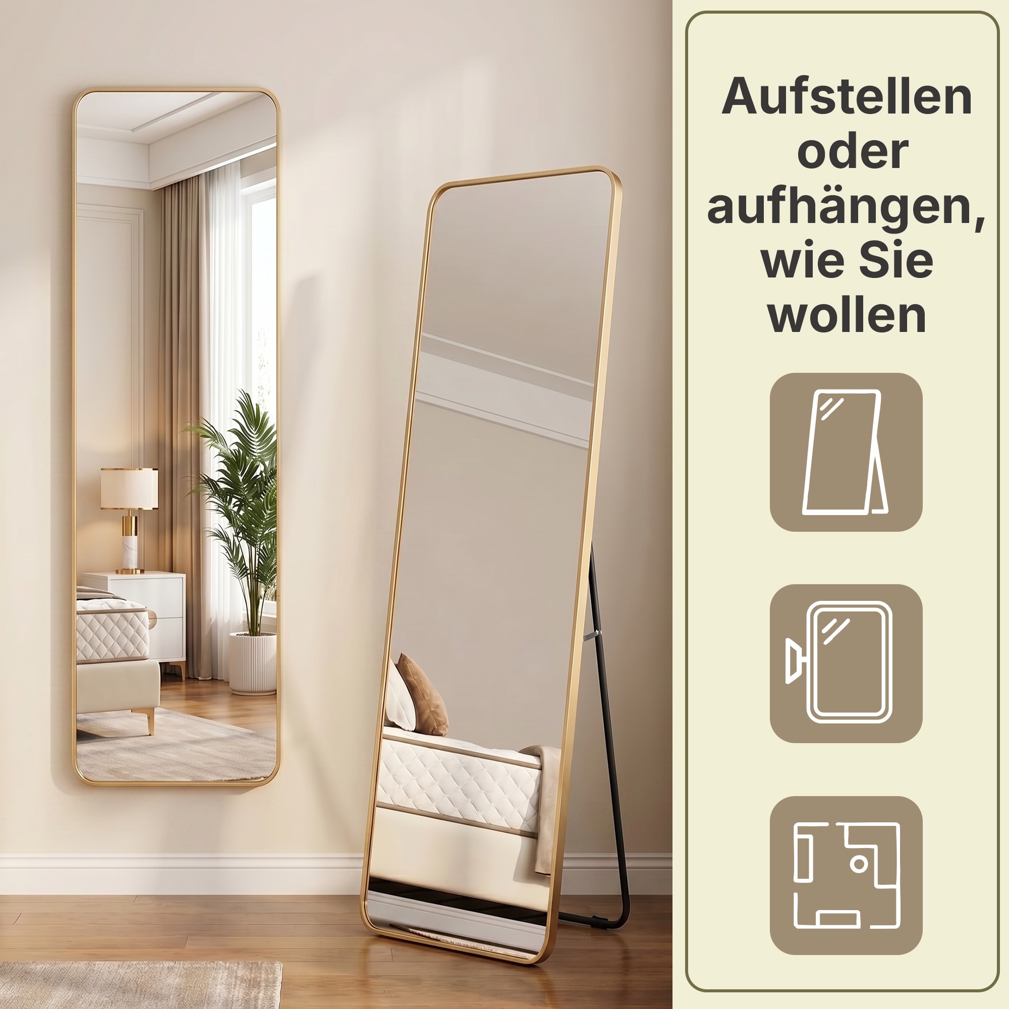 OTTO home Spiegel »Standspiegel Addrik, wahlweise in 2 Größen 150x40cm oder 160x50cm« Ganzkörperspiegel mit Sicherheitsglas, in verschiedenen Farben