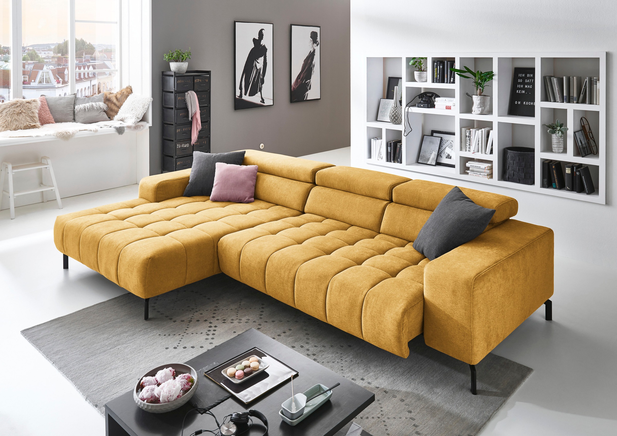 Thumbnail - Die PlanBar Ecksofa "MP-IN18022 L-Form", mit Kopfteilverstellung & Zierkissen, optional Sitztiefenverstellung