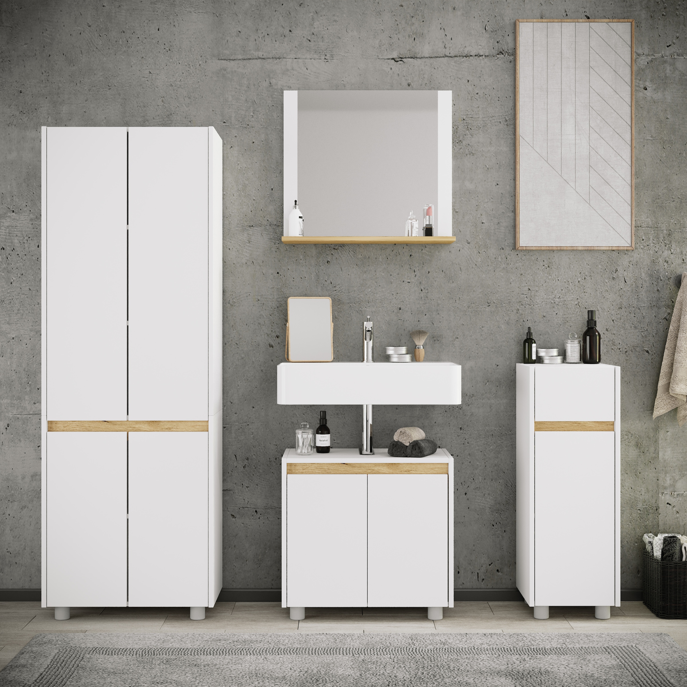 VCM Badmöbel-Set »4-tlg. Badmöbel Set Komplett Badschrank Cosila  L« 4 Stk. tlg.