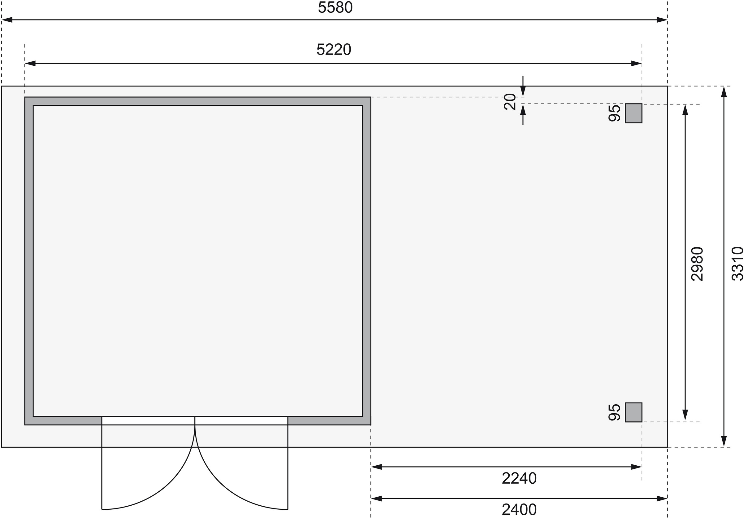 Karibu Gartenhaus »Arnis 6«, (Set), mit Anbaudach