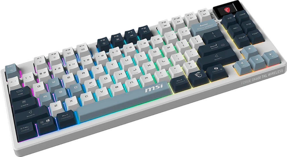 MSI Gaming-Tastatur »FORGE GK600 TKL WIRELESS SKY«, (Antirutsch-Füße-Funktionstasten-Licht-Bewegungs-Sensor-Multimedia-Tasten-USB-Anschluss-Windows-Sperrtaste-Lautstärkeregler)