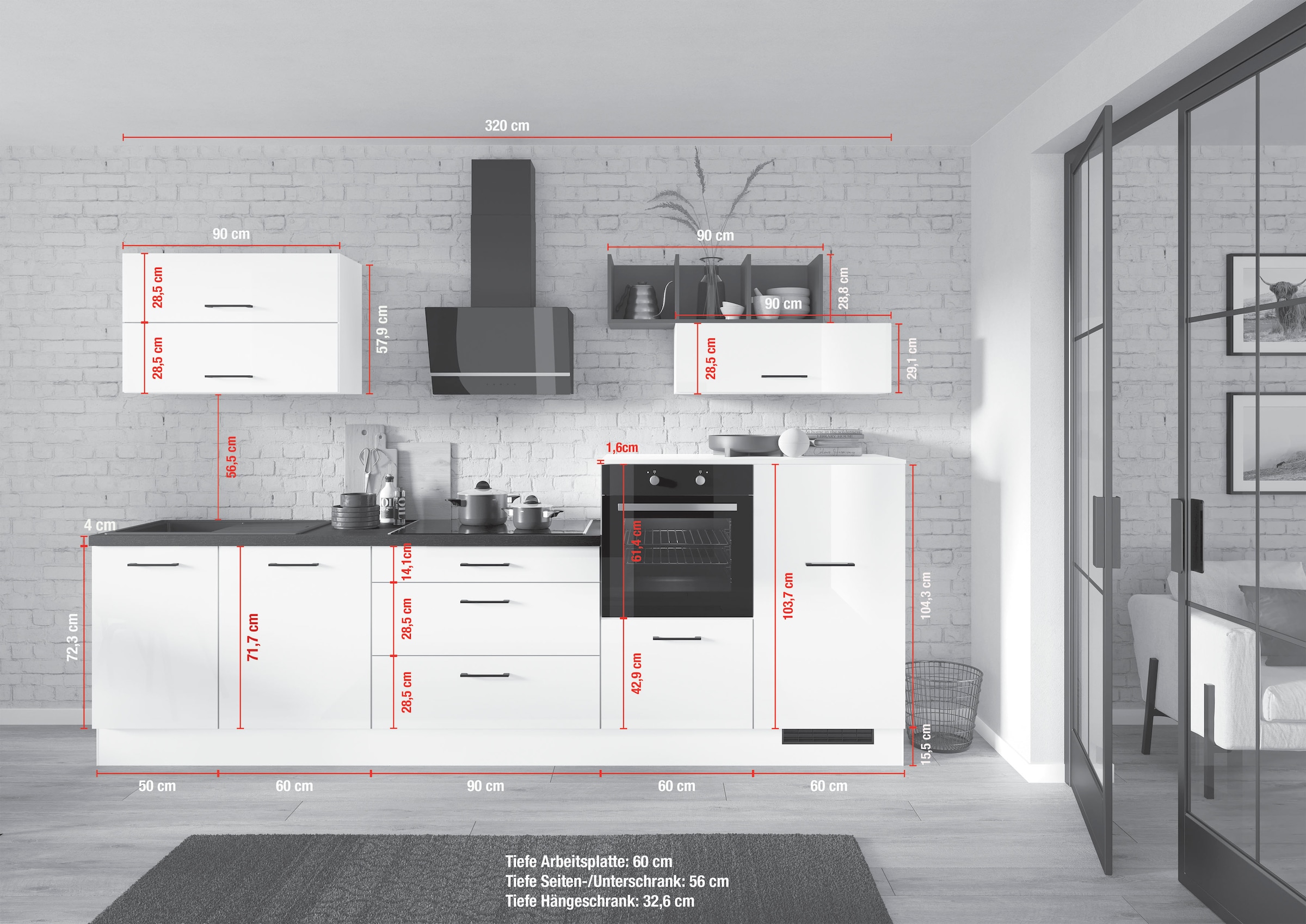 IMPULS KÜCHEN Küche »"New York"«, vormontiert, wahlweise mit E-Geräten, mit Vollauszug, Breite 320 cm