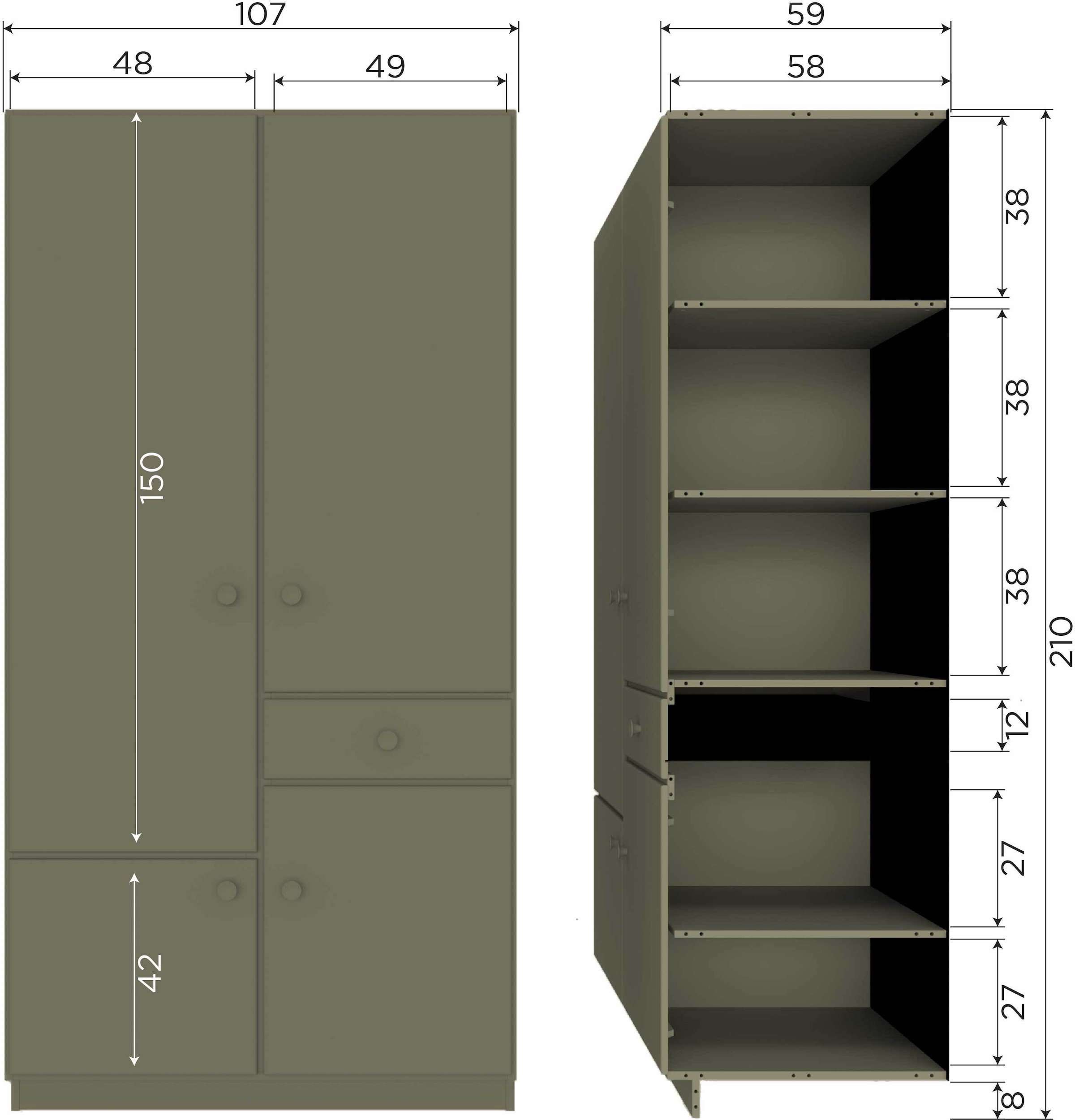 WOOOD Kleiderschrank »WOOOD ALFIE KLEIDERSCHRANK« Kleiderschrank Alfie aus FSC-Kiefer, 7 Fächer, stabiler Stauraum