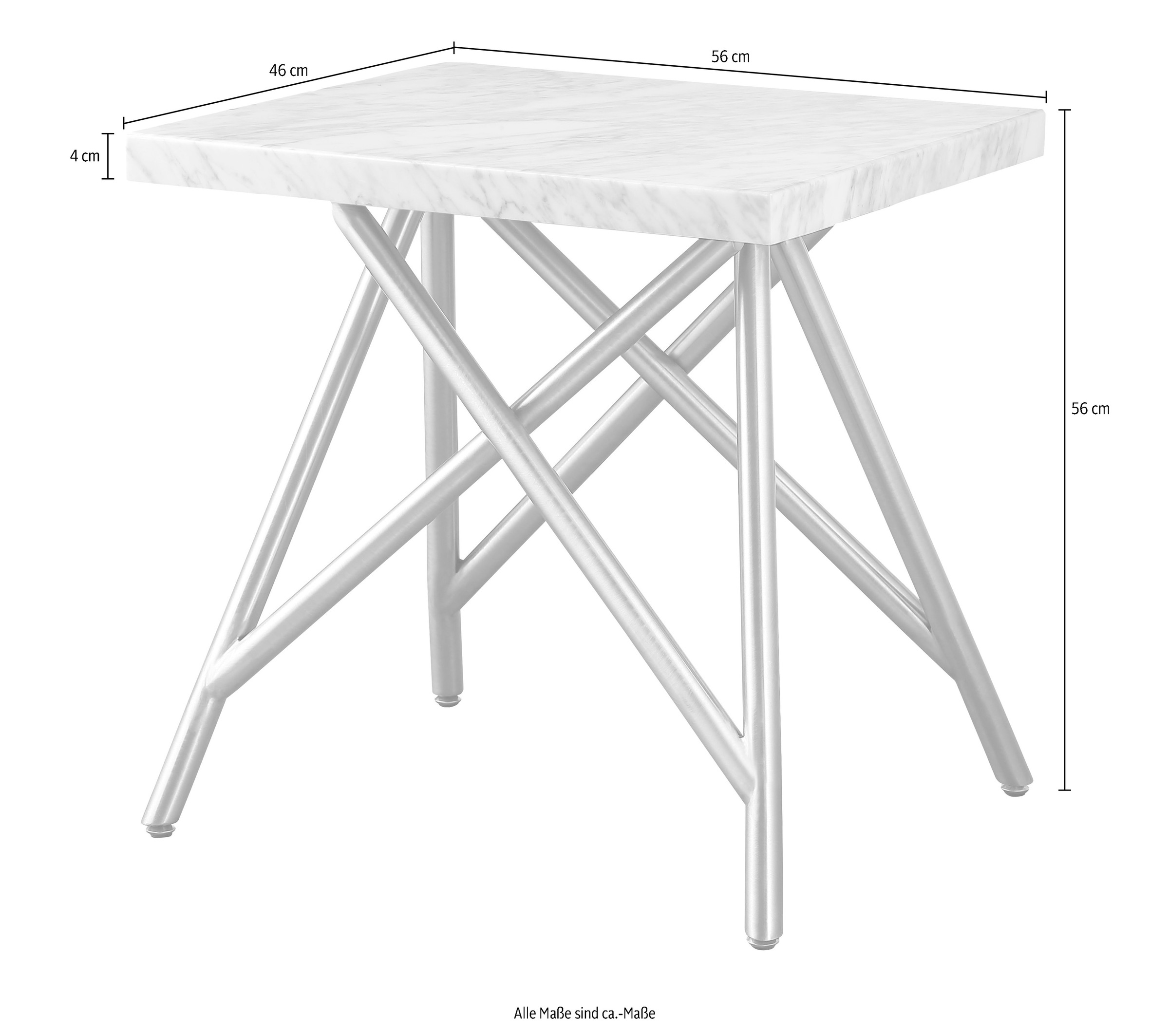 Leonique Beistelltisch »Coral Beistelltisch«, Beistelltisch, rechteckig, Karrara-Marmor, Edelstahlbeine, 56x46x56