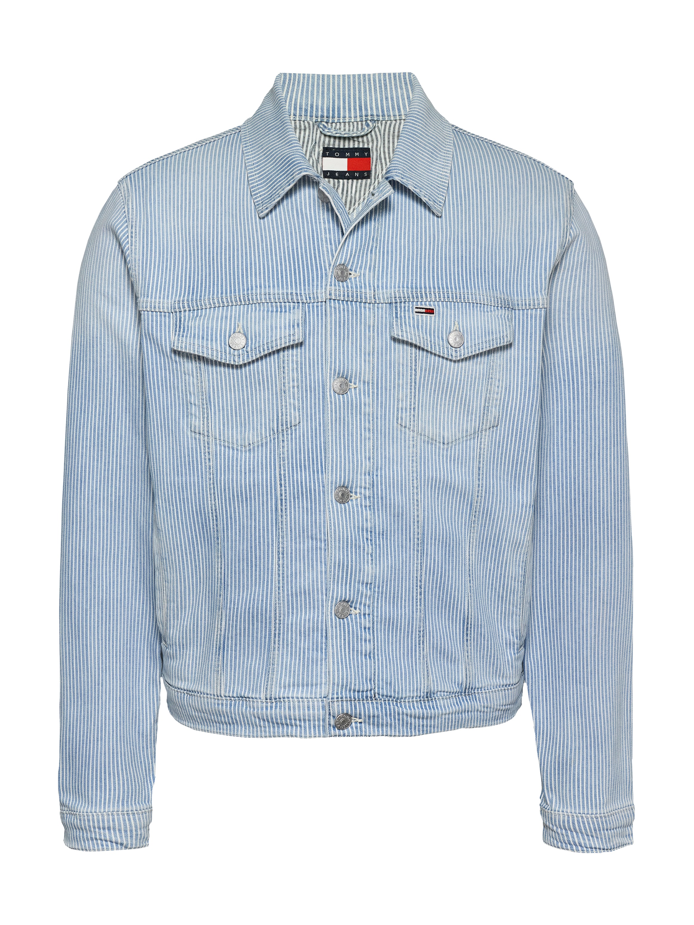 Tommy Jeans Jeansjacke »RYAN RGLR TRCKR JCKT BI6132«, fein gestreift