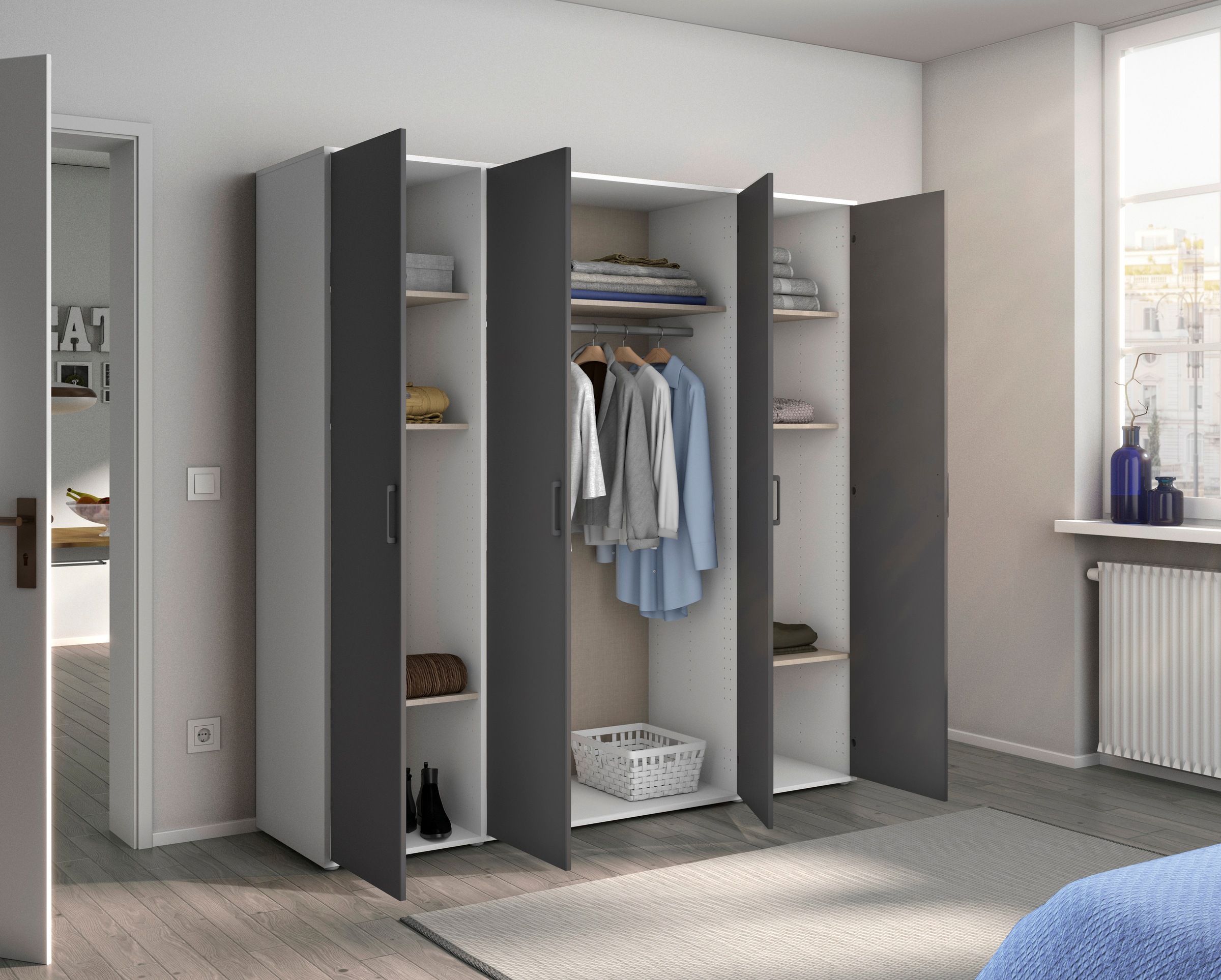 rauch Kleiderschrank »VOYAGER Otto´s Choice Garderobe Wäscheschrank TOPSELLER Schlafzimmer«, (in 3 verschiedenen Ausstattungen BASIC/CLASSIC/PREMIUM), Schrank mit modernen Griffen in viel Stauraum MADE IN GERMANY