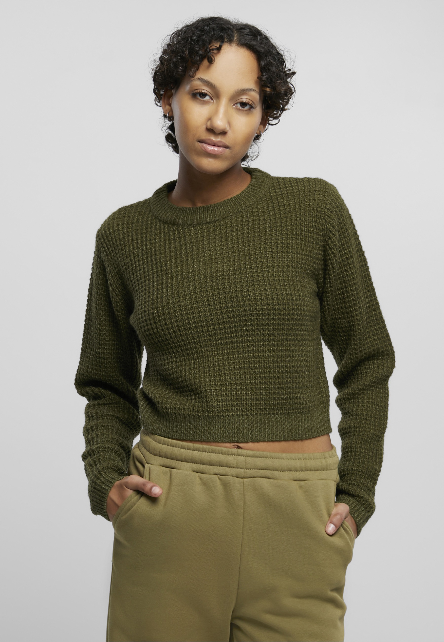 URBAN CLASSICS Sweater »Urban Classics Damen Ladies Short Waffle Sweater«, 1 Stk.
