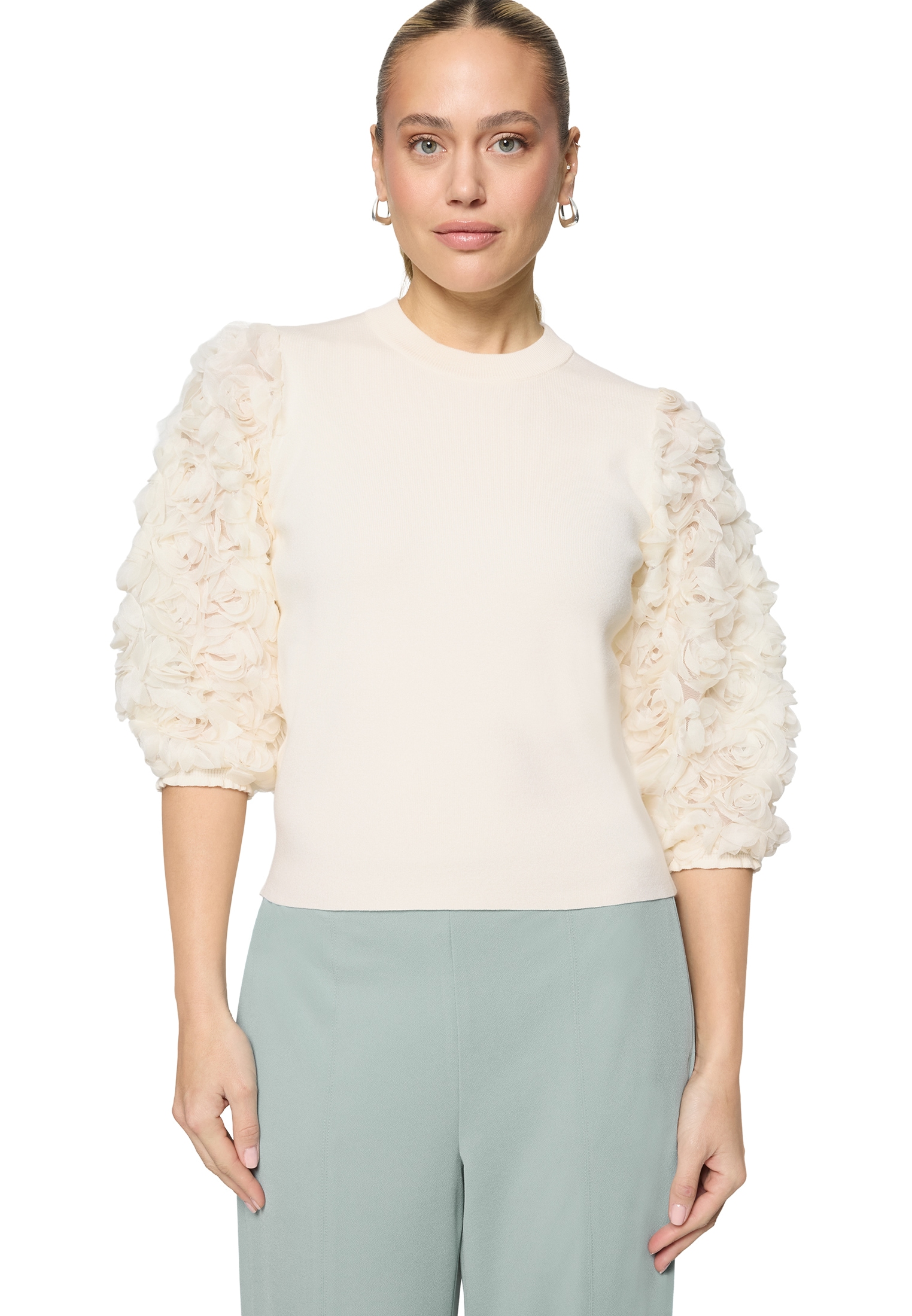 Zero Strickpullover "Damen mit 3D Blüten" 1 drapiert / gerafft günstig online kaufen