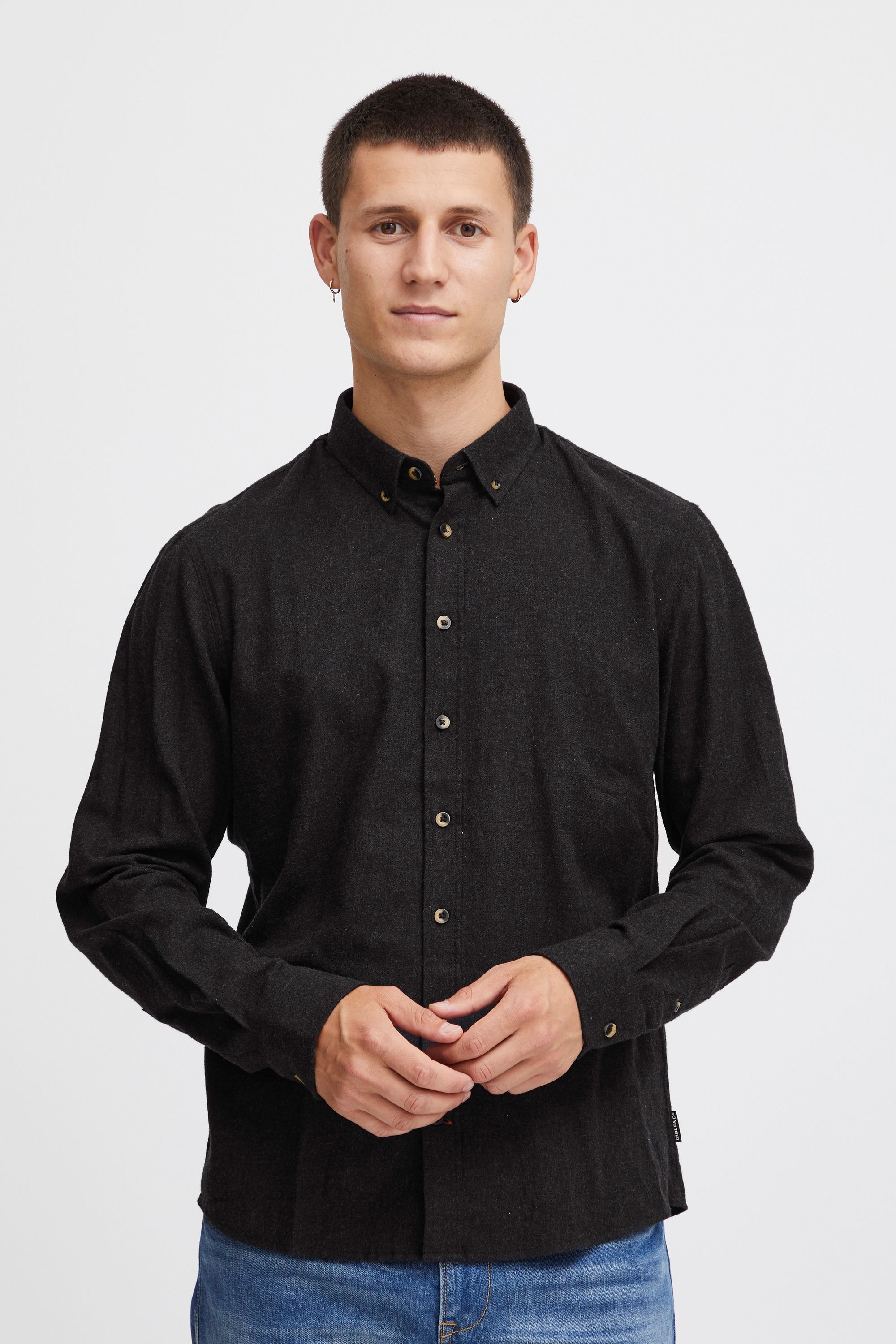 Langarmhemd BLEND "Langarmhemd BHBurley", Herren, Gr. 3XL, N-Gr, schwarz, Obermaterial: 100% Baumwolle CO., Hemden