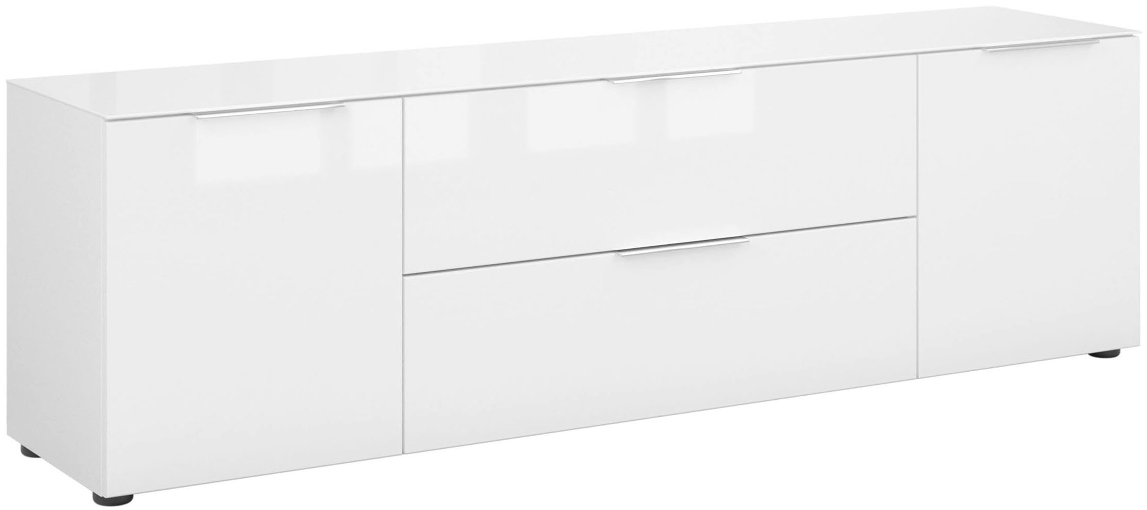 Manjana Möbel Lowboard "mit Chrom oder Schwarz matten Metallgriffen" Glasfronten, Softclose, Metallgriffe, B: 180 oder 225 cm