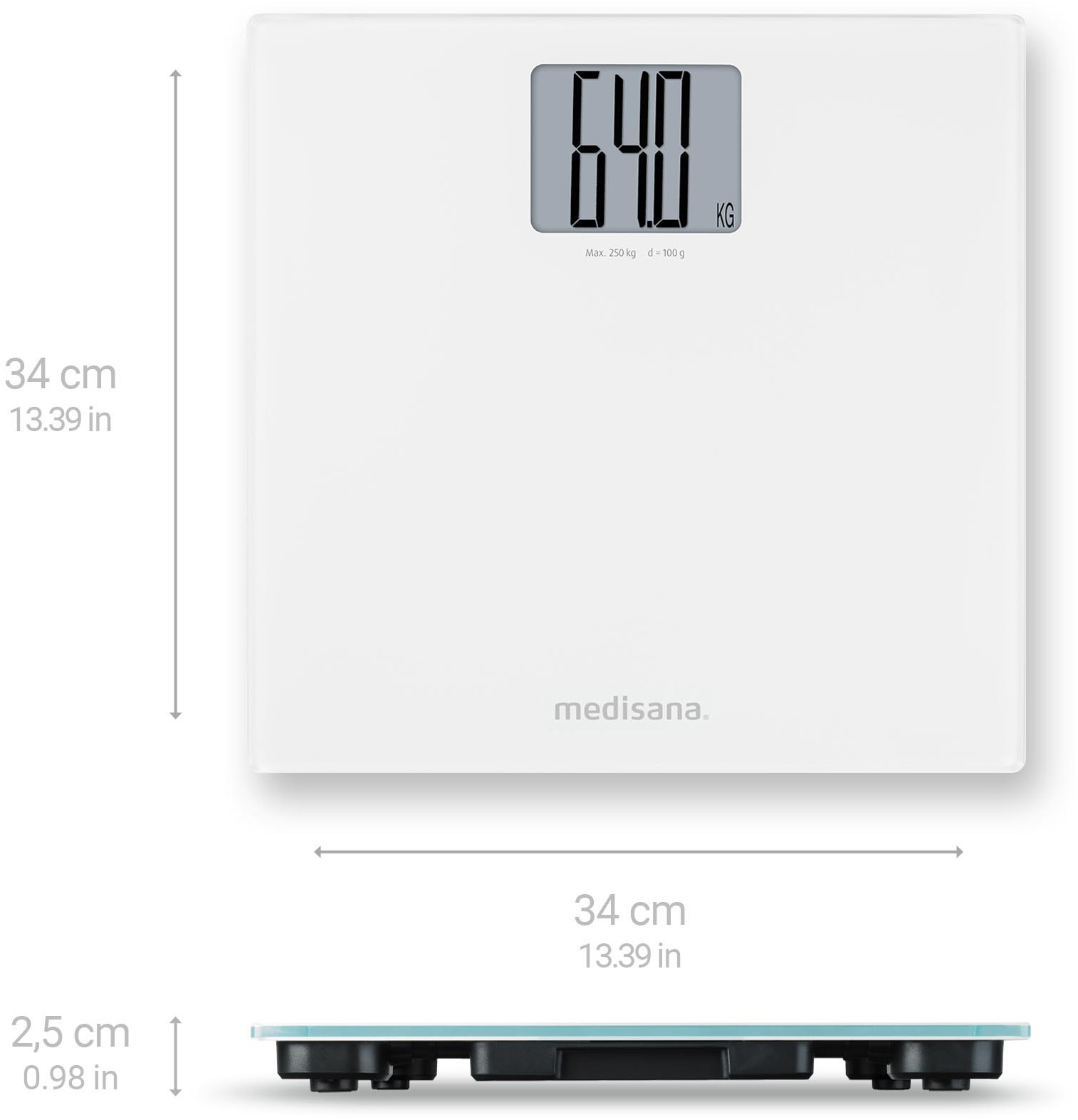 Medisana Personenwaage »PS 470 XL«, Extra großes LCD-Display mit großen Ziffern, Tragkraft 250 kg
