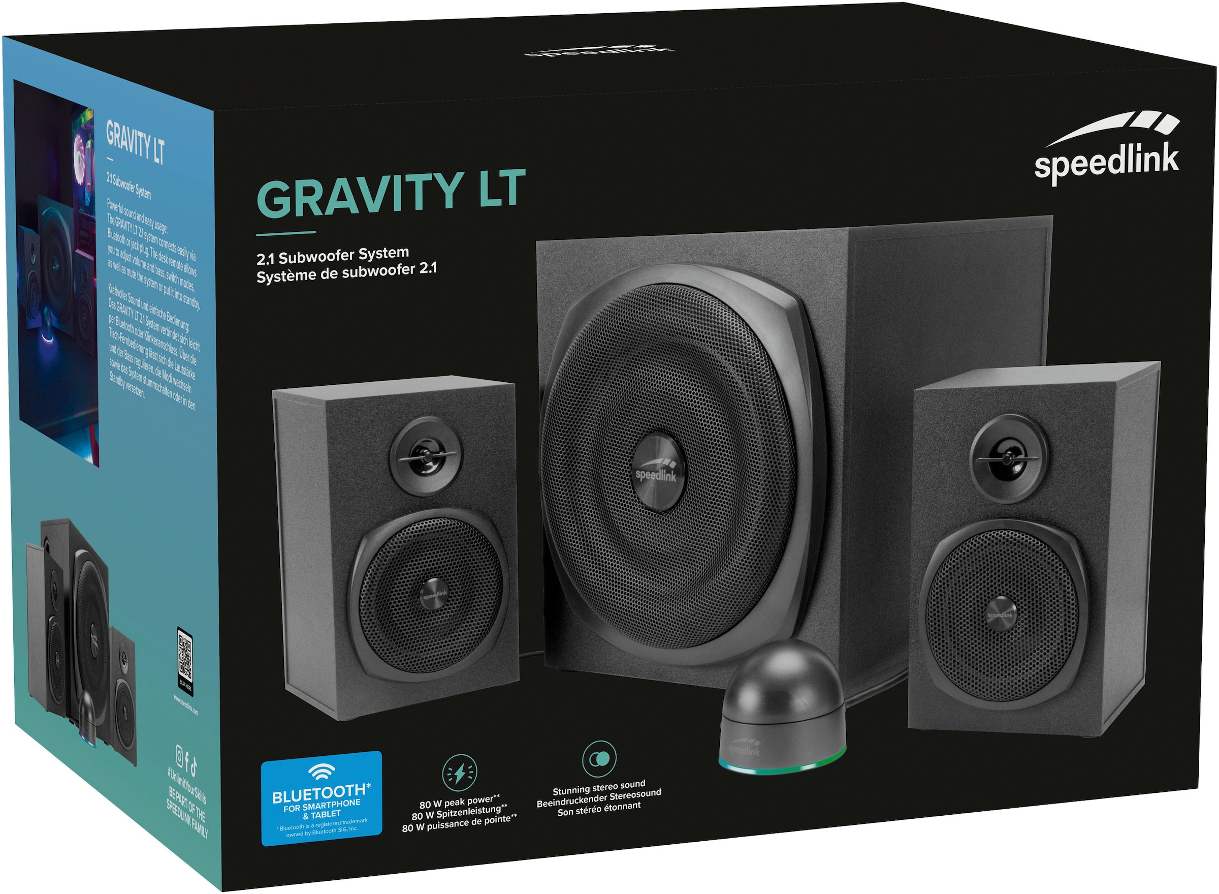 Speedlink 2.1 Soundsystem »GRAVITY LT 2.1 Subwoofer System PC Lautsprecher«, Tischfernbedienung, Bluetooth Verbindung zum Smartphone, Tablet, etc.