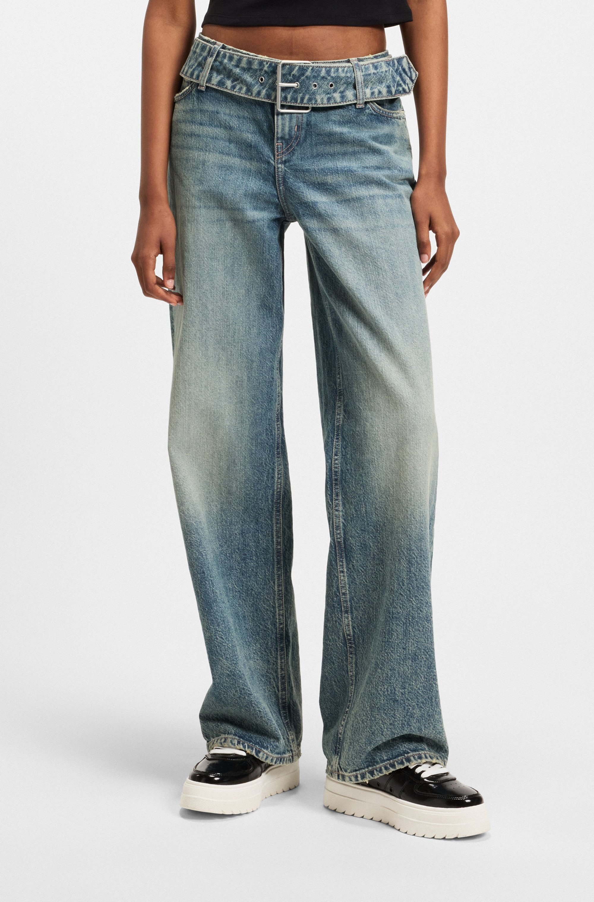 HUGO Blue Low-rise-Jeans "Glory", mit Denim-Gürtel, Baggy Fit günstig online kaufen