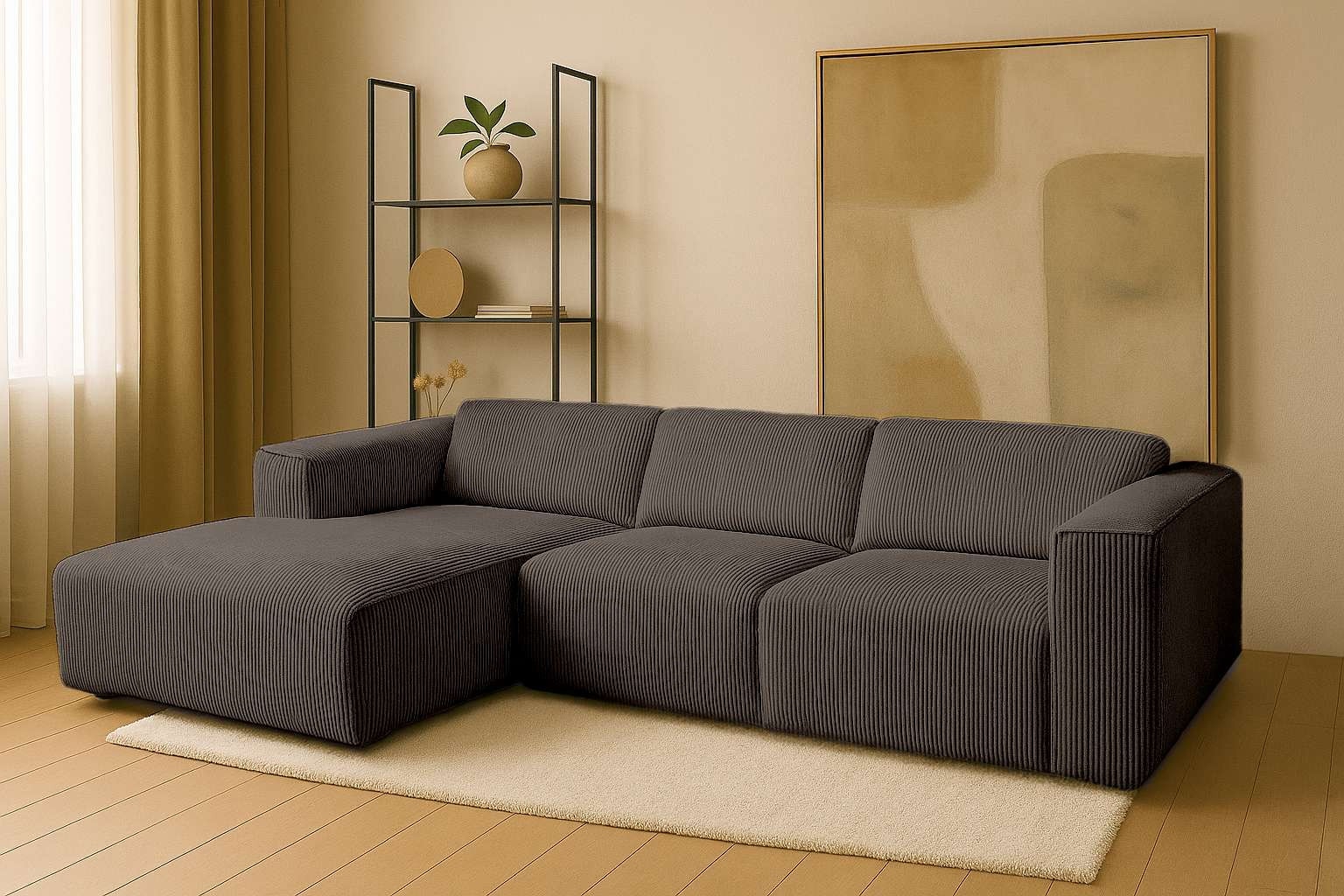 andas Ecksofa "Noord", L-Form, mit Kedernaht, Breite 281 cm, Cord, Struktur günstig online kaufen