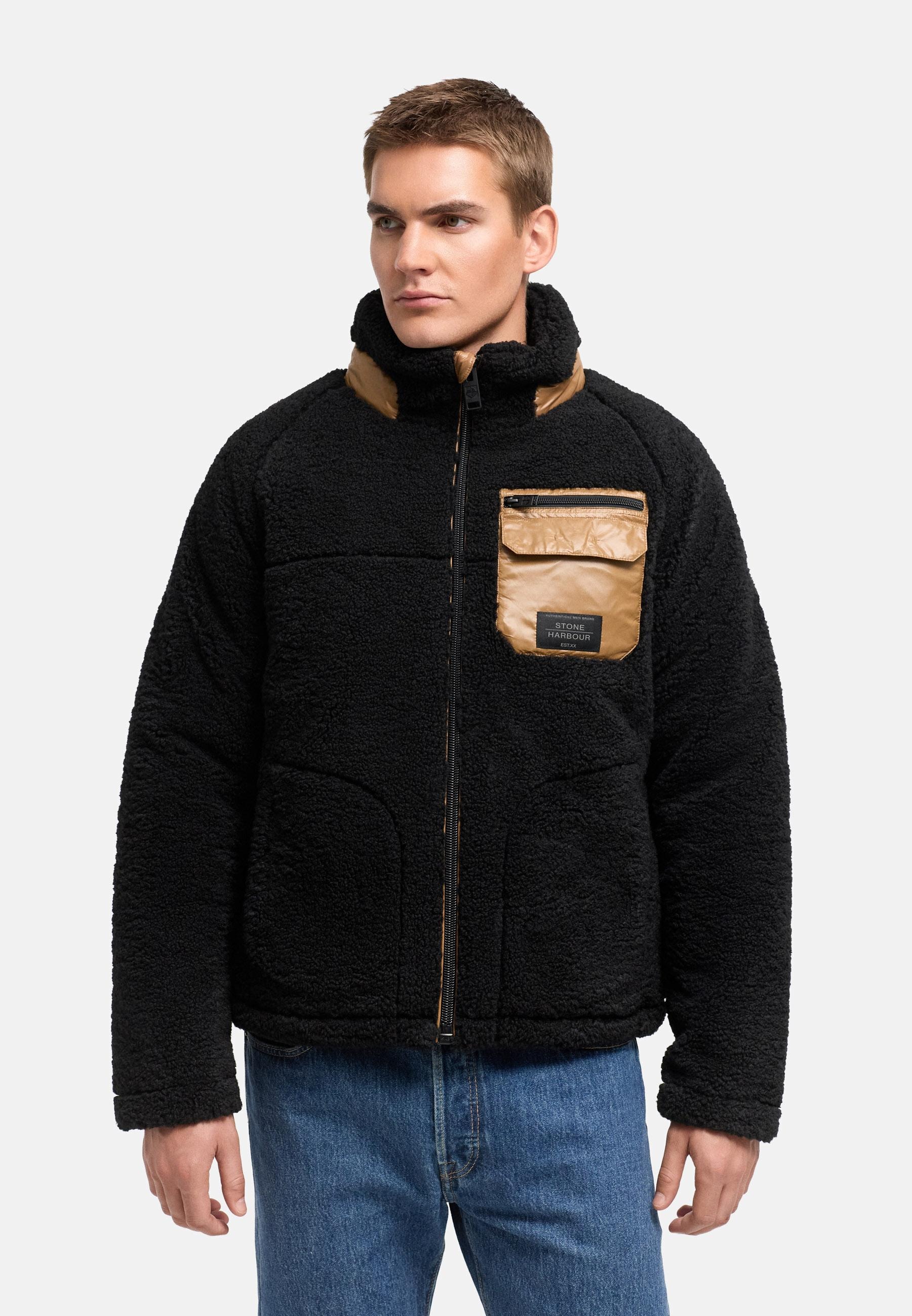 Stone Harbour Plüschjacke »Sorees XX« ohne Kapuze Warme Herren Winterjacke aus weichem Teddy-Fleece