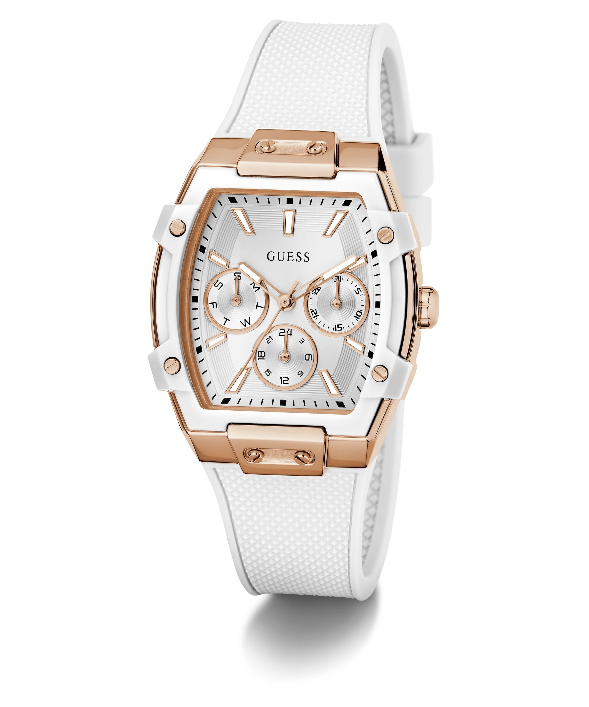 Guess Multifunktionsuhr »PHOENIX« Quarzuhr, Armbanduhr, Damenuhr, Silikonarmband, analog, Wochentag, Tag