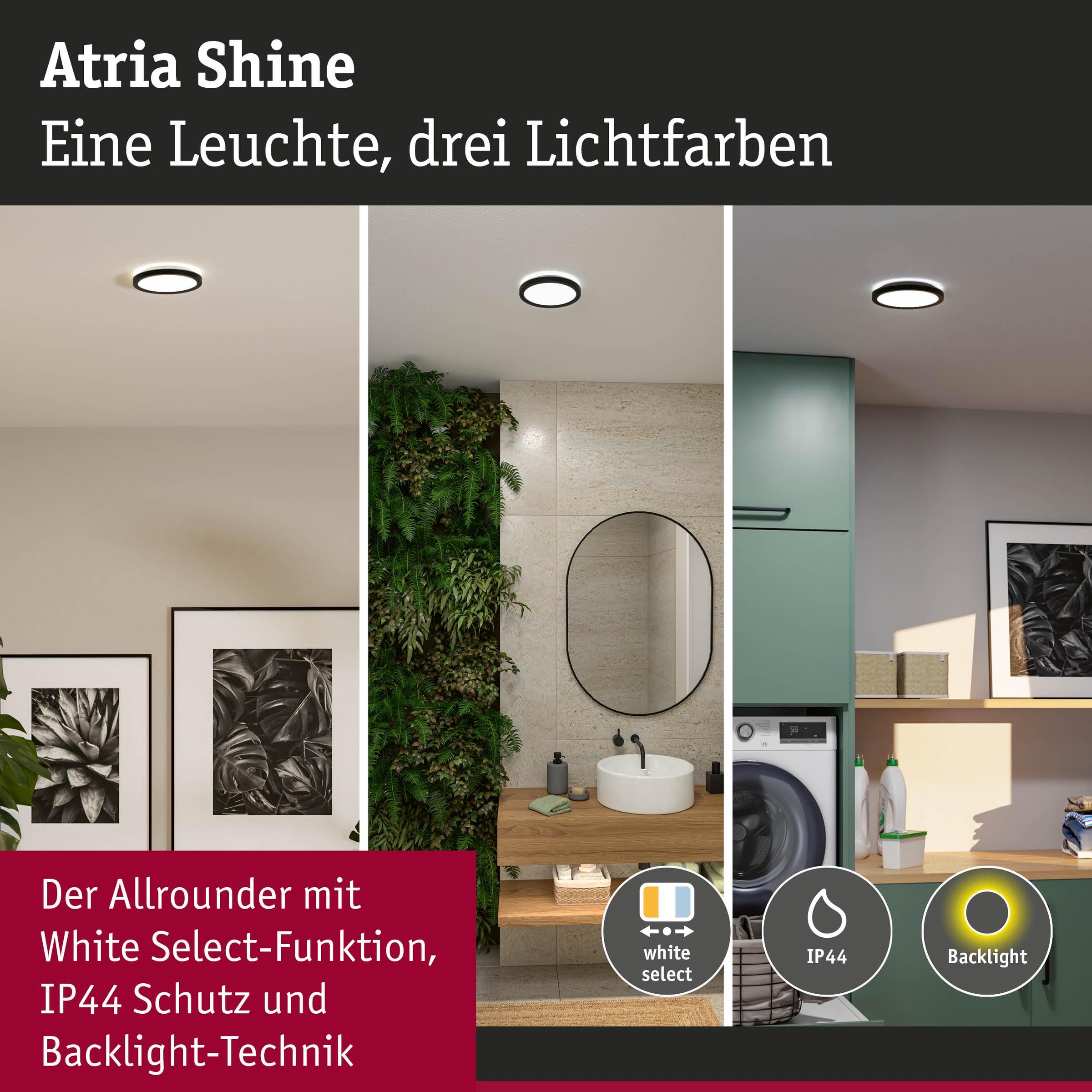 Paulmann LED Panel »Atria Shine IP44 rund 190mm 7,6W 1100lm 3000 - 6500K« LED-Modul 1 Stk. Tageslichtweiß Farbwechsler