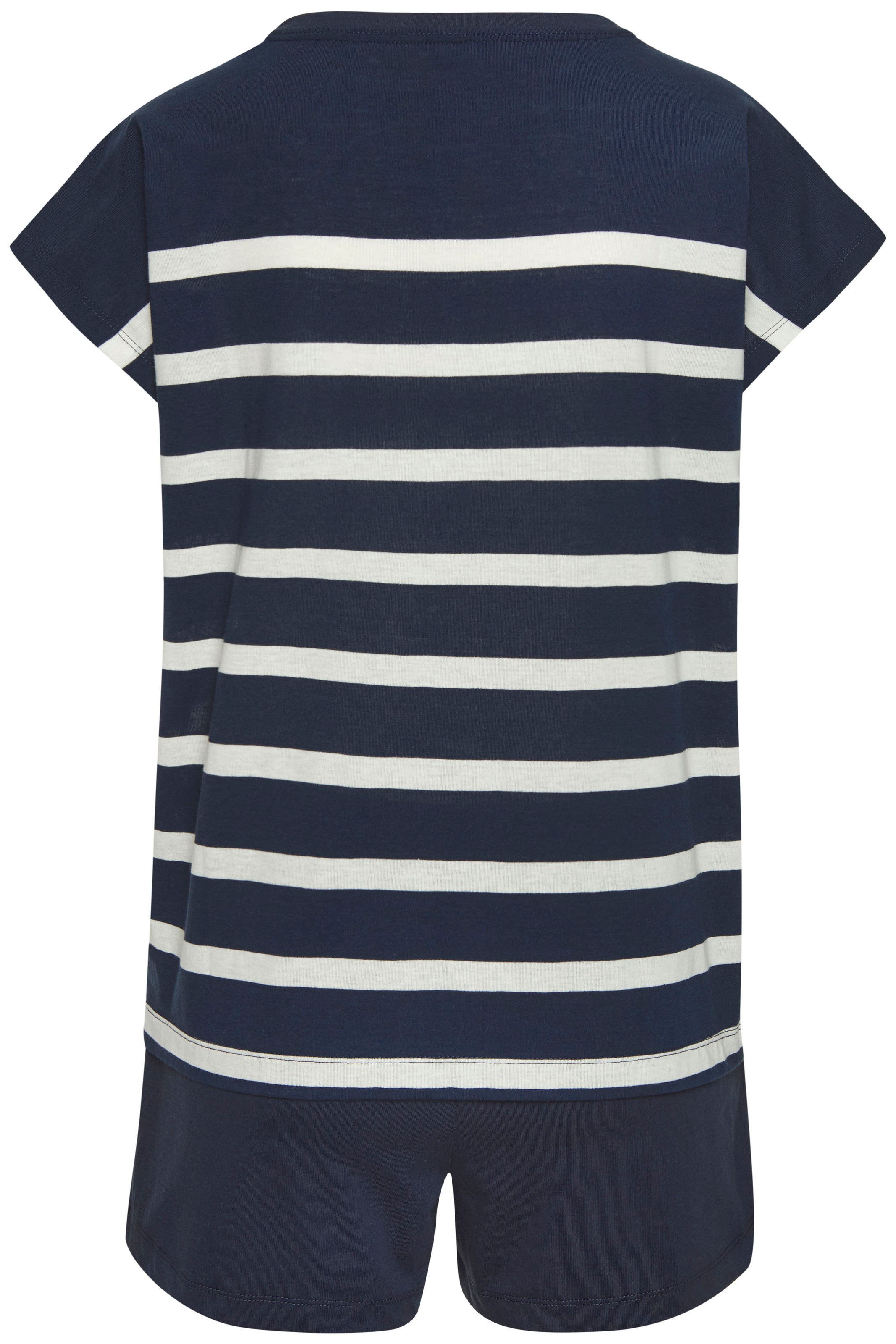 Shorty S.OLIVER, Damen, Gr. 40/42, blau (dunkelblau, weiß, gestreift), Single Jersey, Obermaterial: 60% Baumwolle, 40% Polyester, gestreift, unifarben, loose fit kurz, Rundhals, angeschnitten, Homewear-Sets Shorty, mit garngefärbten Streifen im Oberteil 3